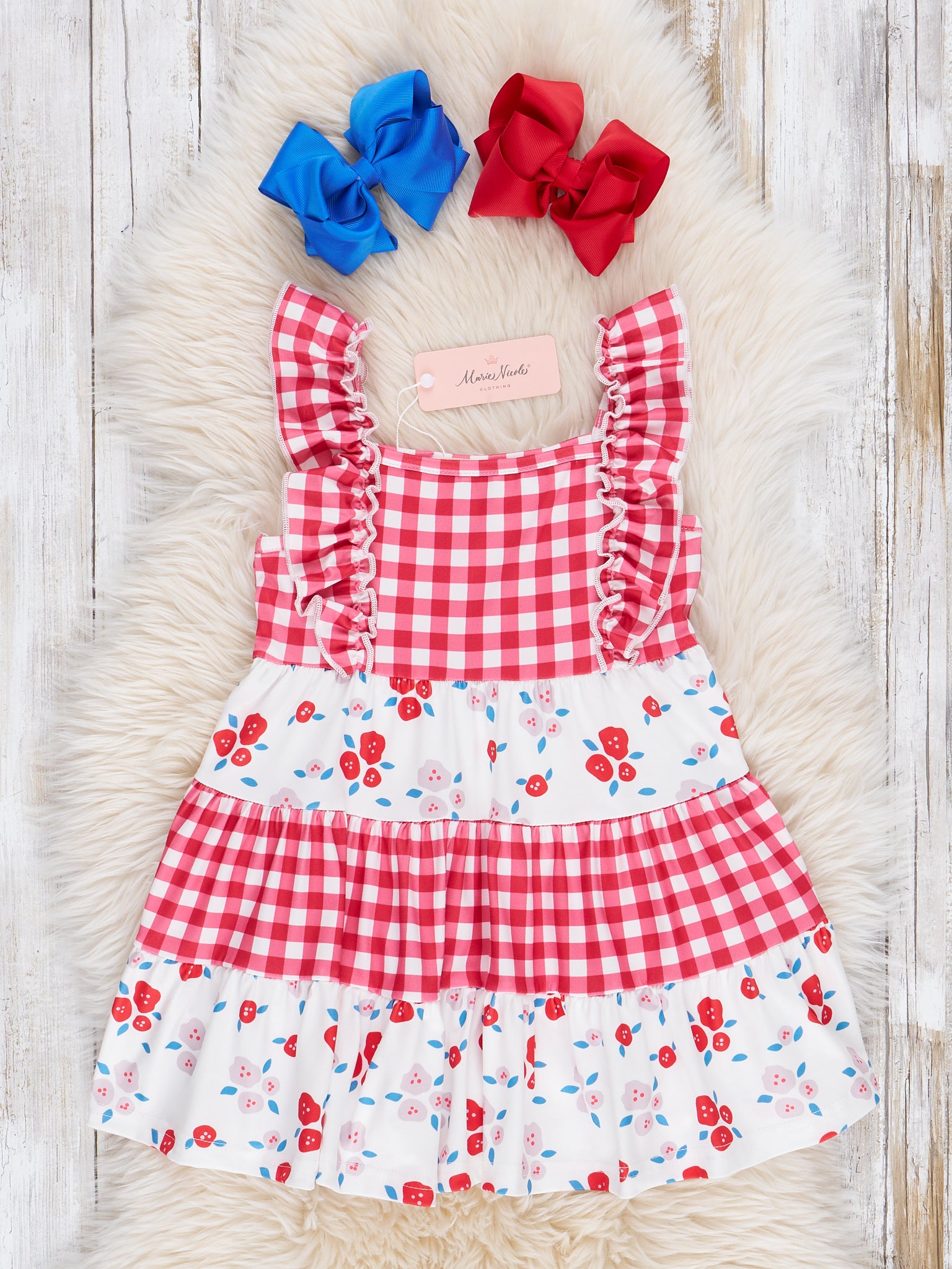 Red Picnic Ruffle Dress - Marie Nicole Clothing