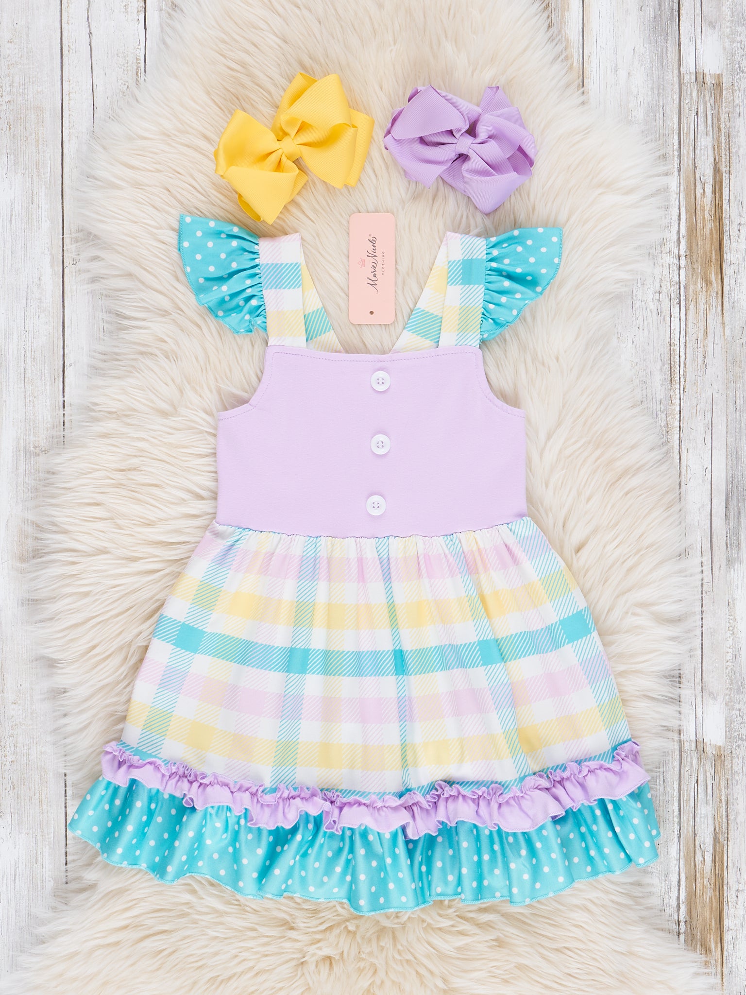 Lavender & Yellow Plaid Ruffle Dress - Marie Nicole Clothing