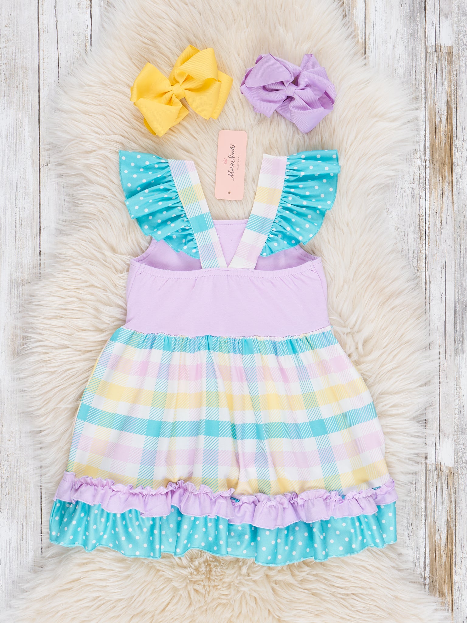 Lavender & Yellow Plaid Ruffle Dress - Marie Nicole Clothing