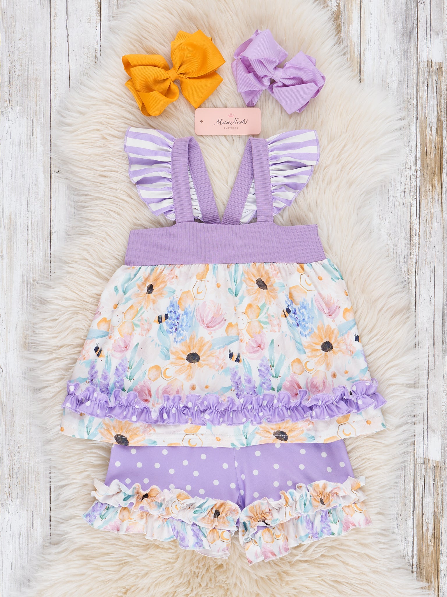 Purple & Yellow Watercolor Wildflowers Ruffle Outfit - Marie Nicole Clothing