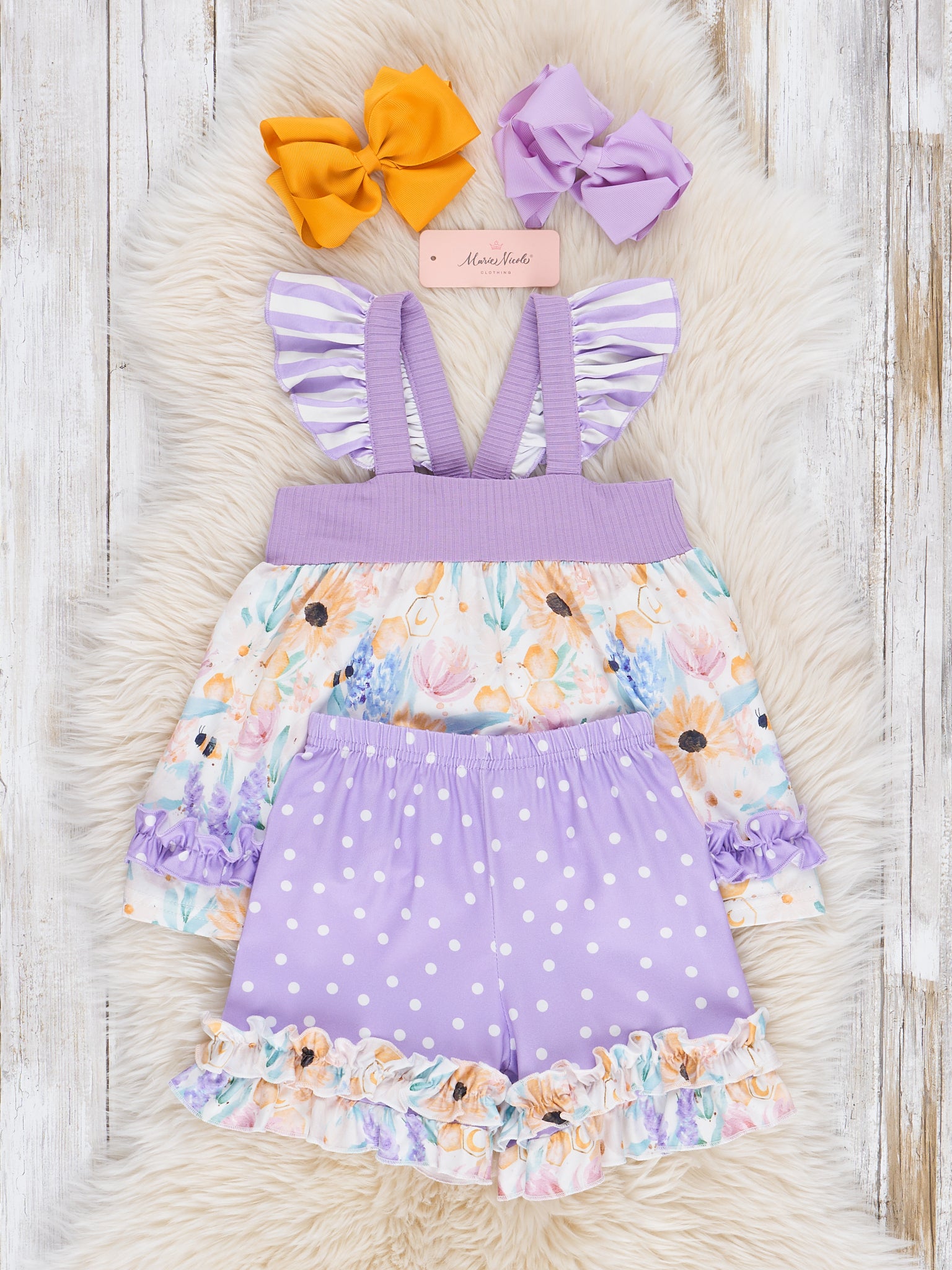 Purple & Yellow Watercolor Wildflowers Ruffle Outfit - Marie Nicole Clothing