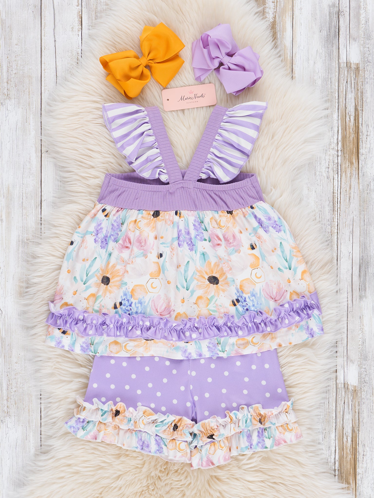 Purple & Yellow Watercolor Wildflowers Ruffle Outfit - Marie Nicole Clothing