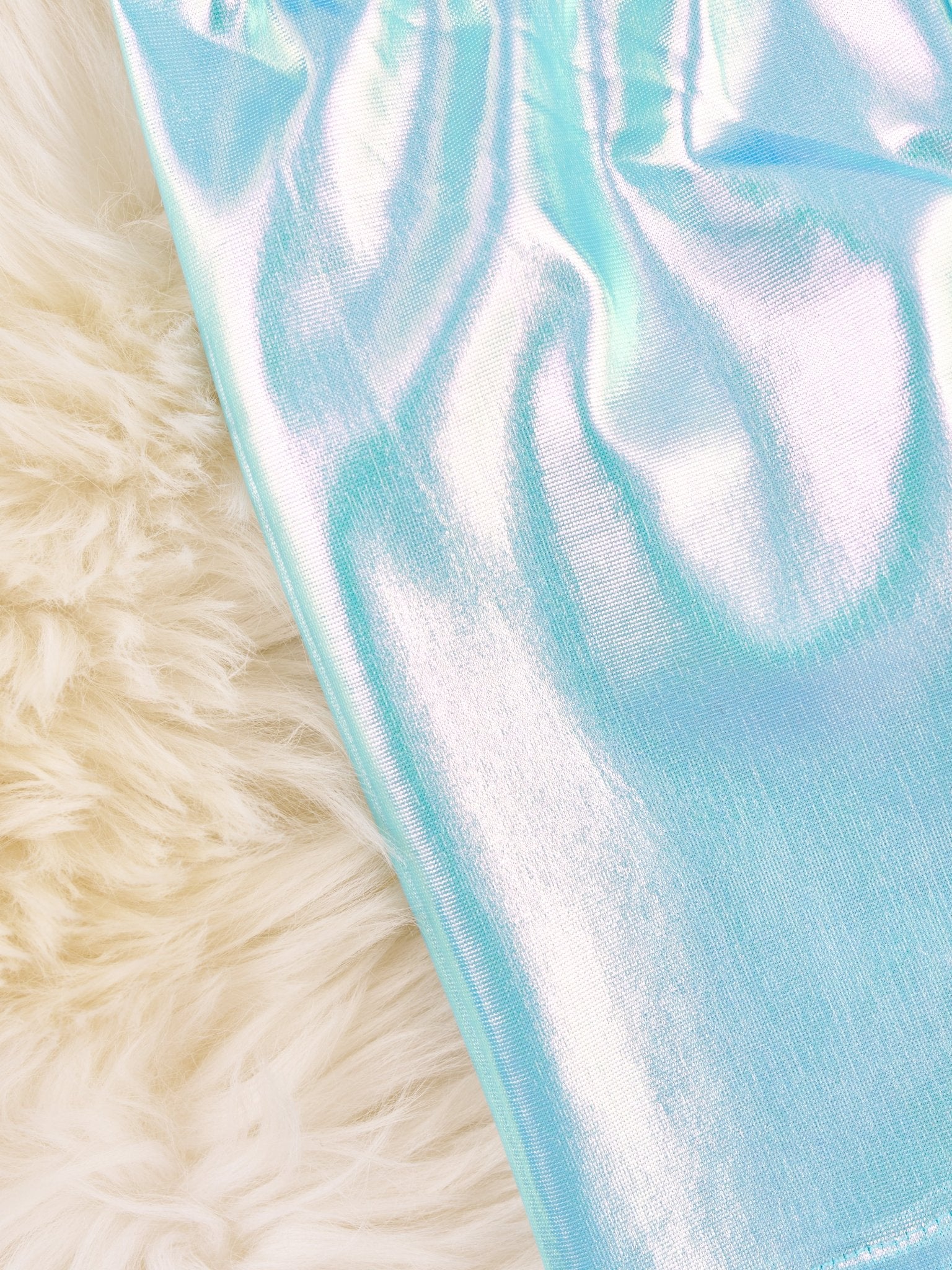 Blue Holographic Long Biker Shorts - Marie Nicole Clothing