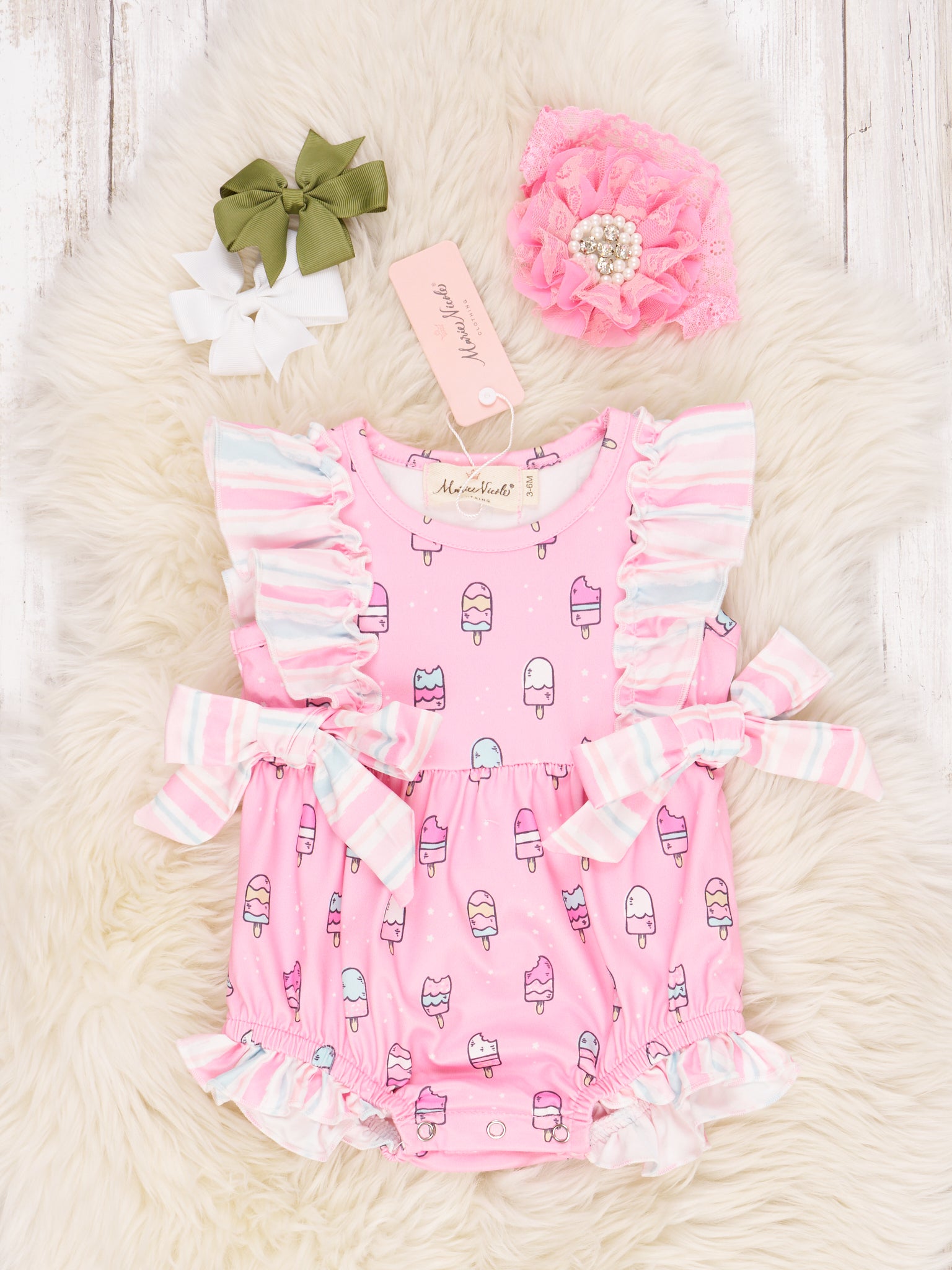 Pink Popsicle Ruffle Romper - Marie Nicole Clothing