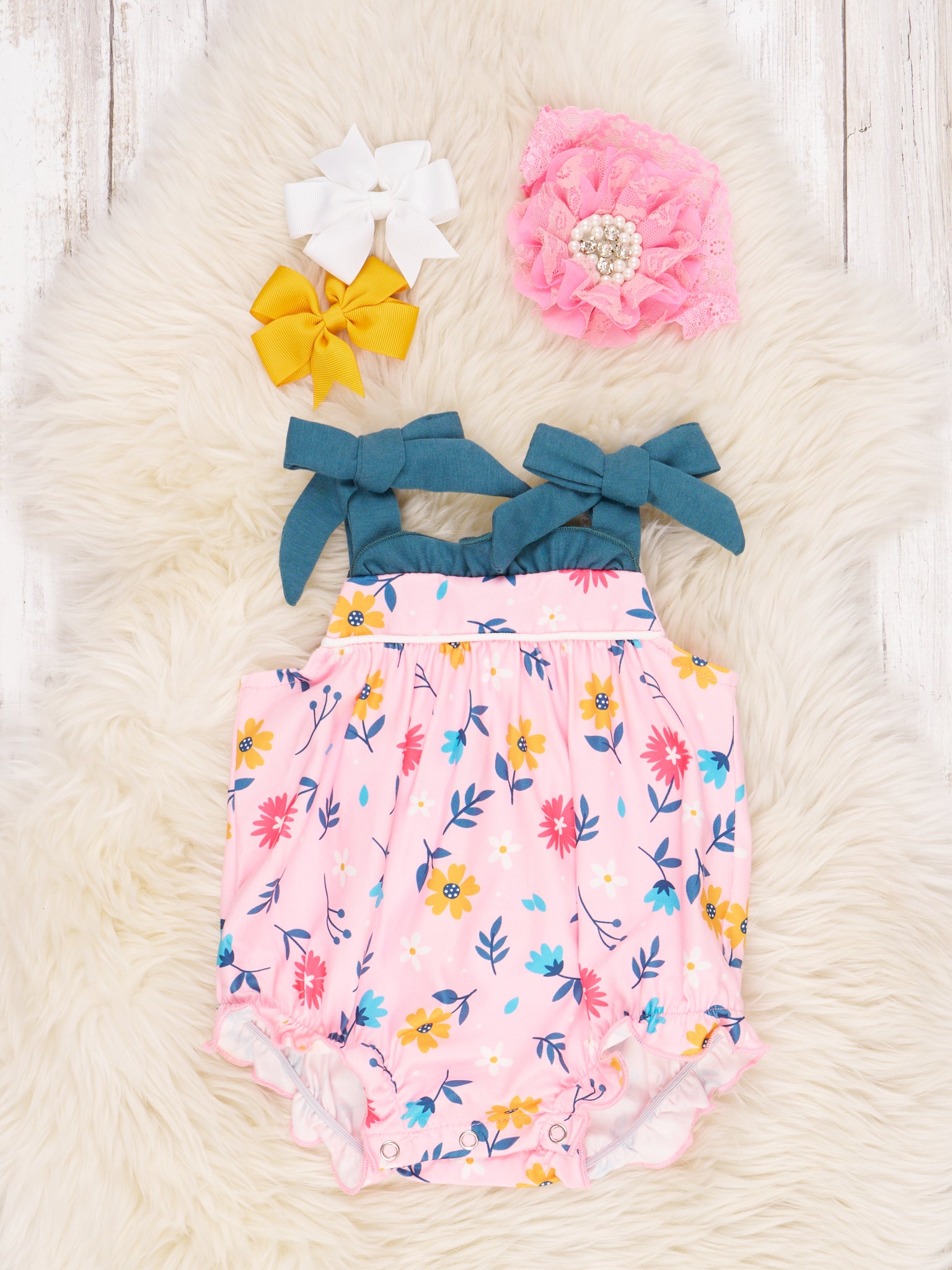 Floral Tank Bow Ruffle Romper - Marie Nicole Clothing