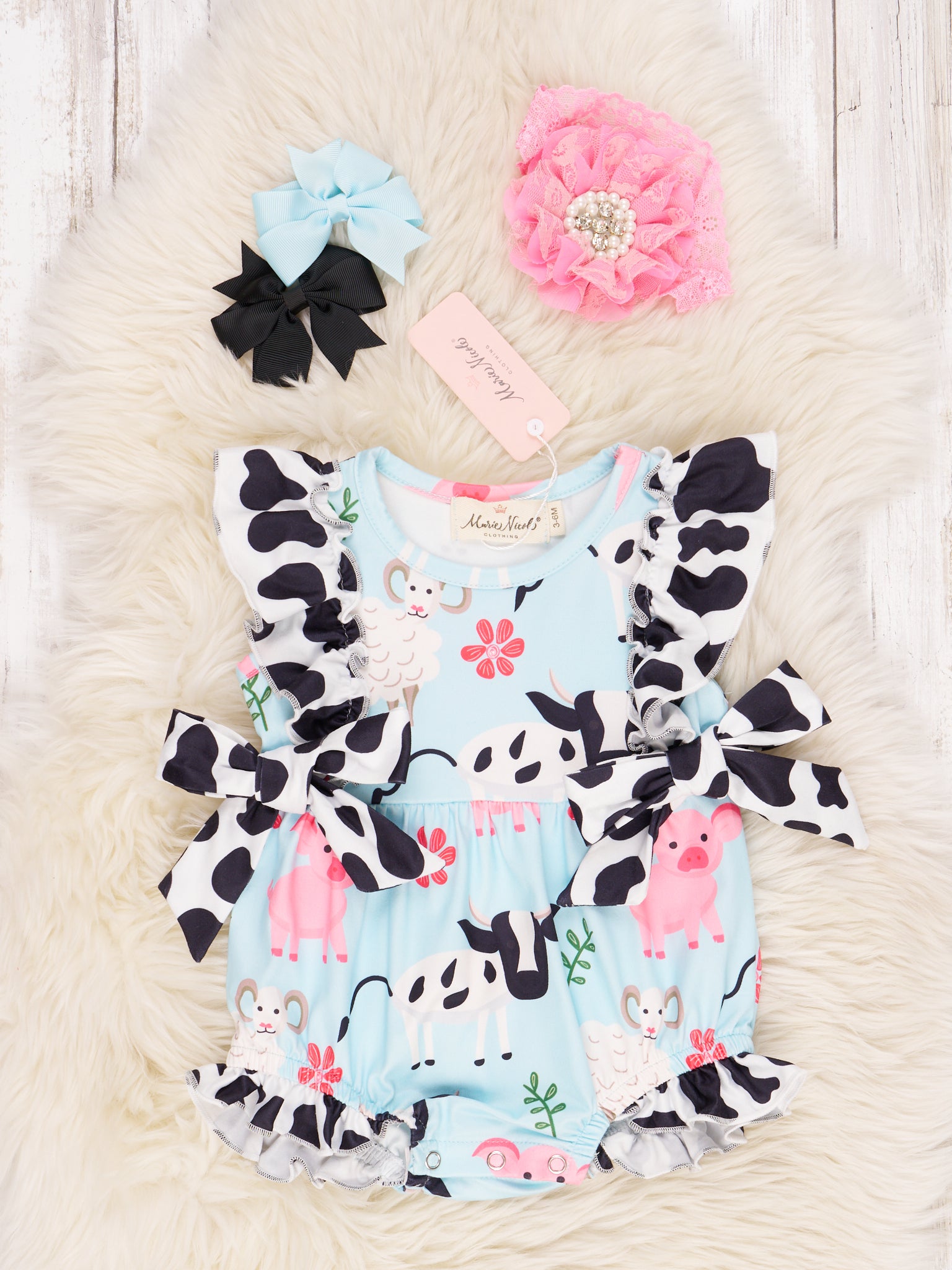 Farm Animal Ruffle Romper - Marie Nicole Clothing