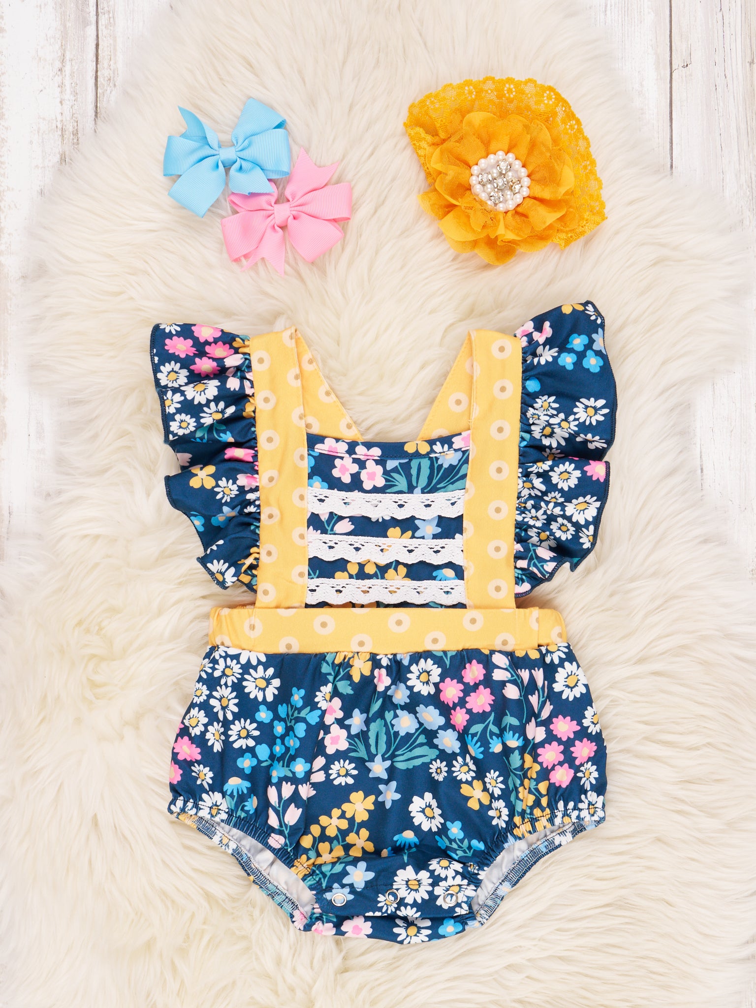 Ditsy Daisy Ruffle Romper - Marie Nicole Clothing