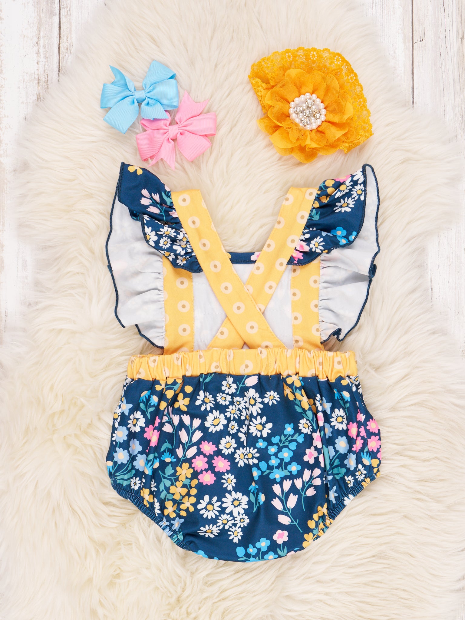 Ditsy Daisy Ruffle Romper - Marie Nicole Clothing