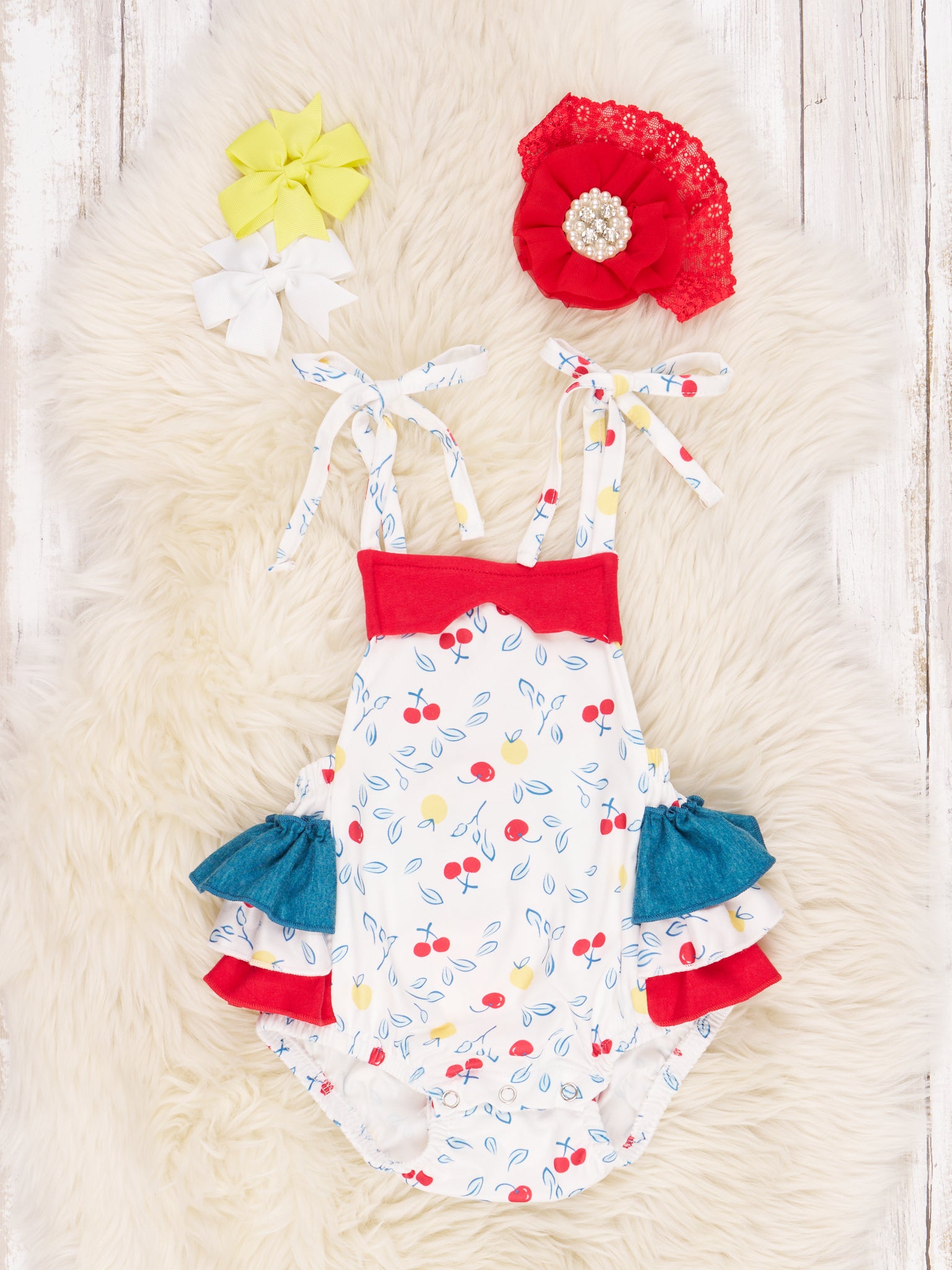 Lemons & Cherries Ruffle Romper - Marie Nicole Clothing