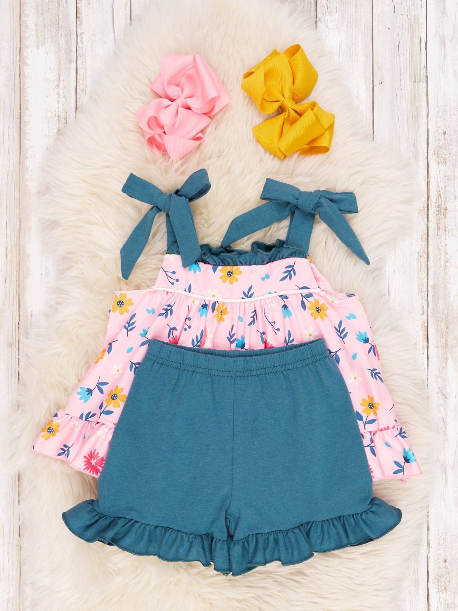 Floral Tank Bow Ruffle Outfit - Marie Nicole Clothing