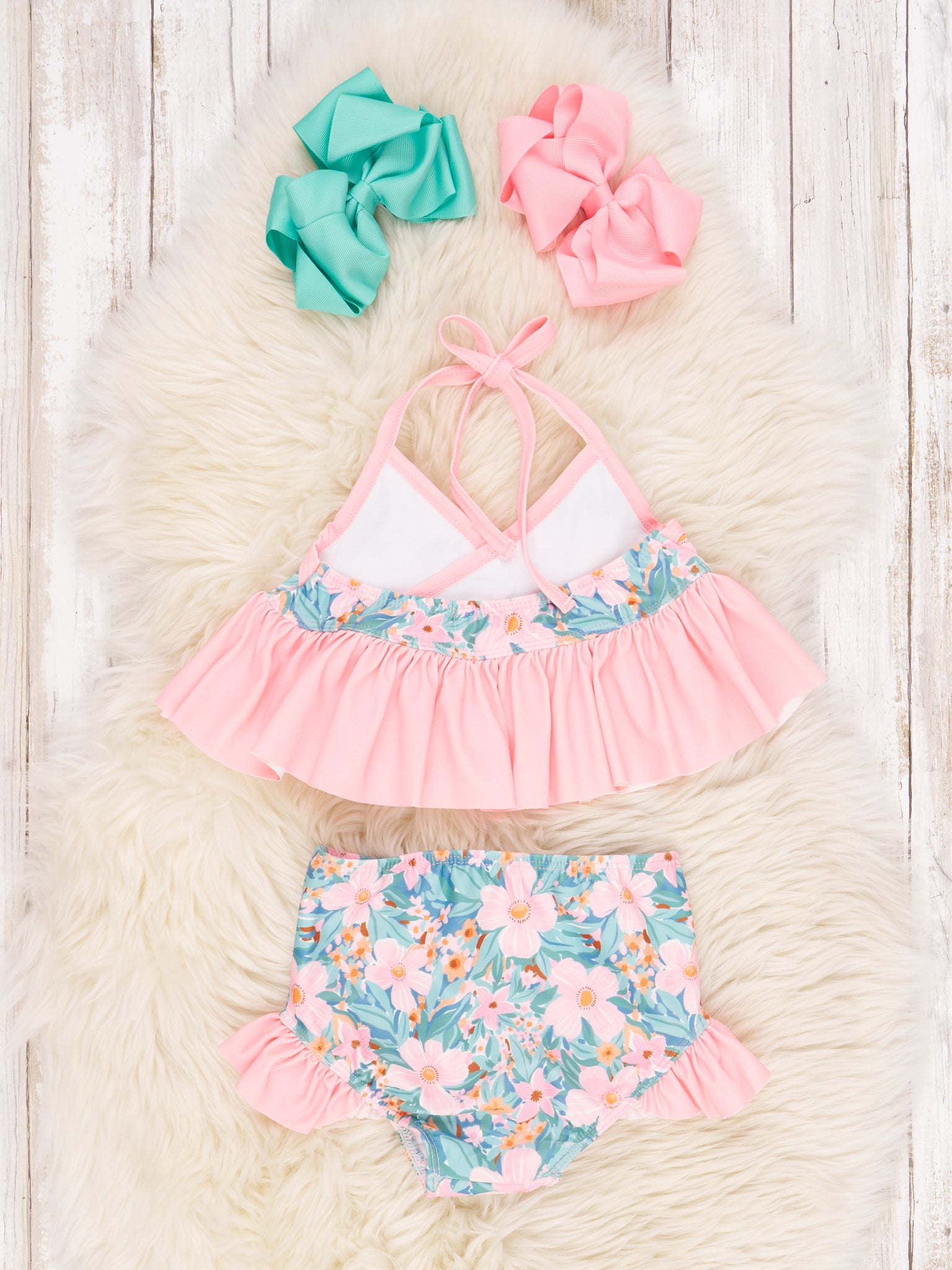Pink Floral Tie Ruffle Swimsuit - Marie Nicole Clothing