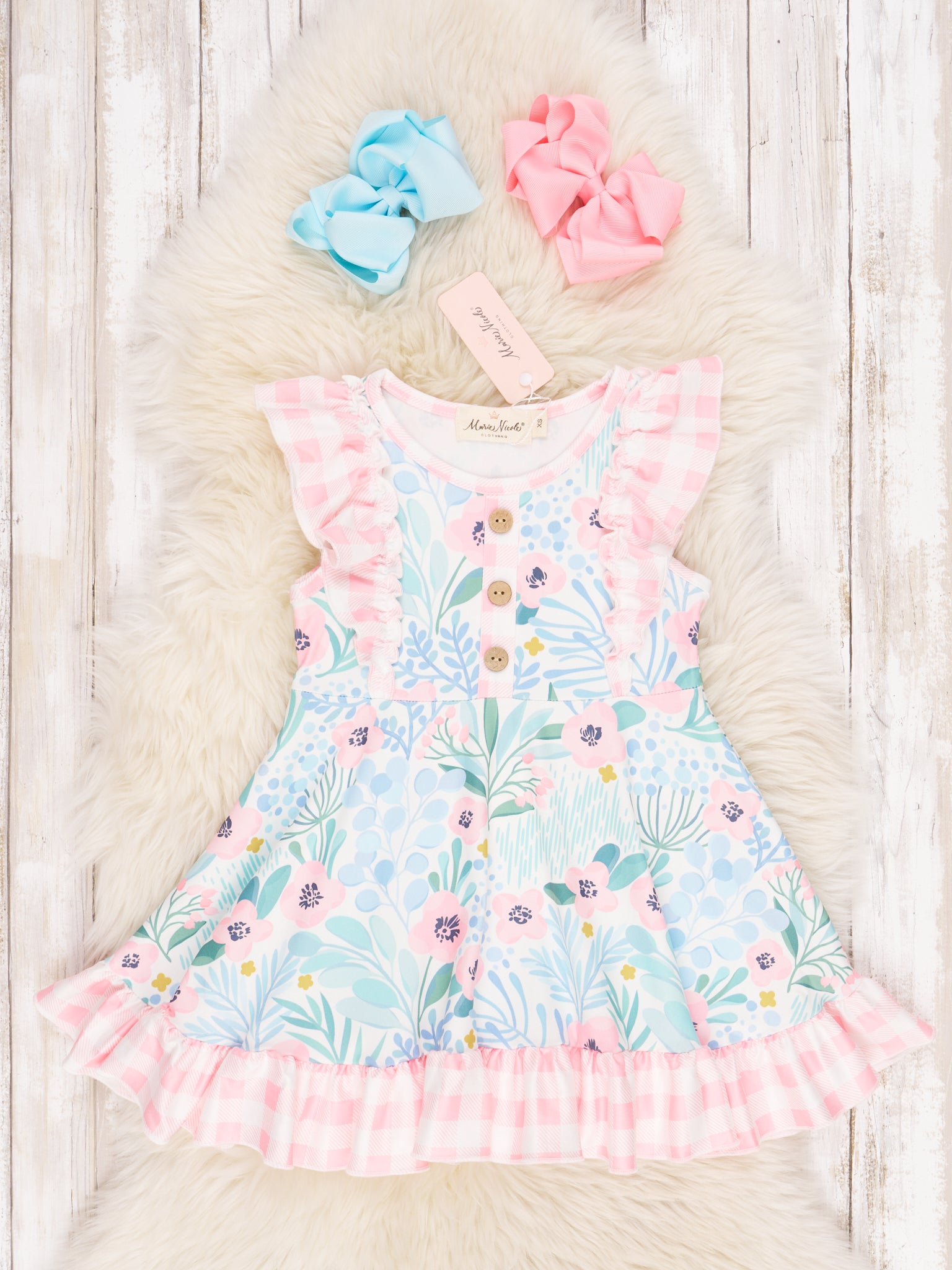 Anemone Gingham Ruffle Dress - Marie Nicole Clothing