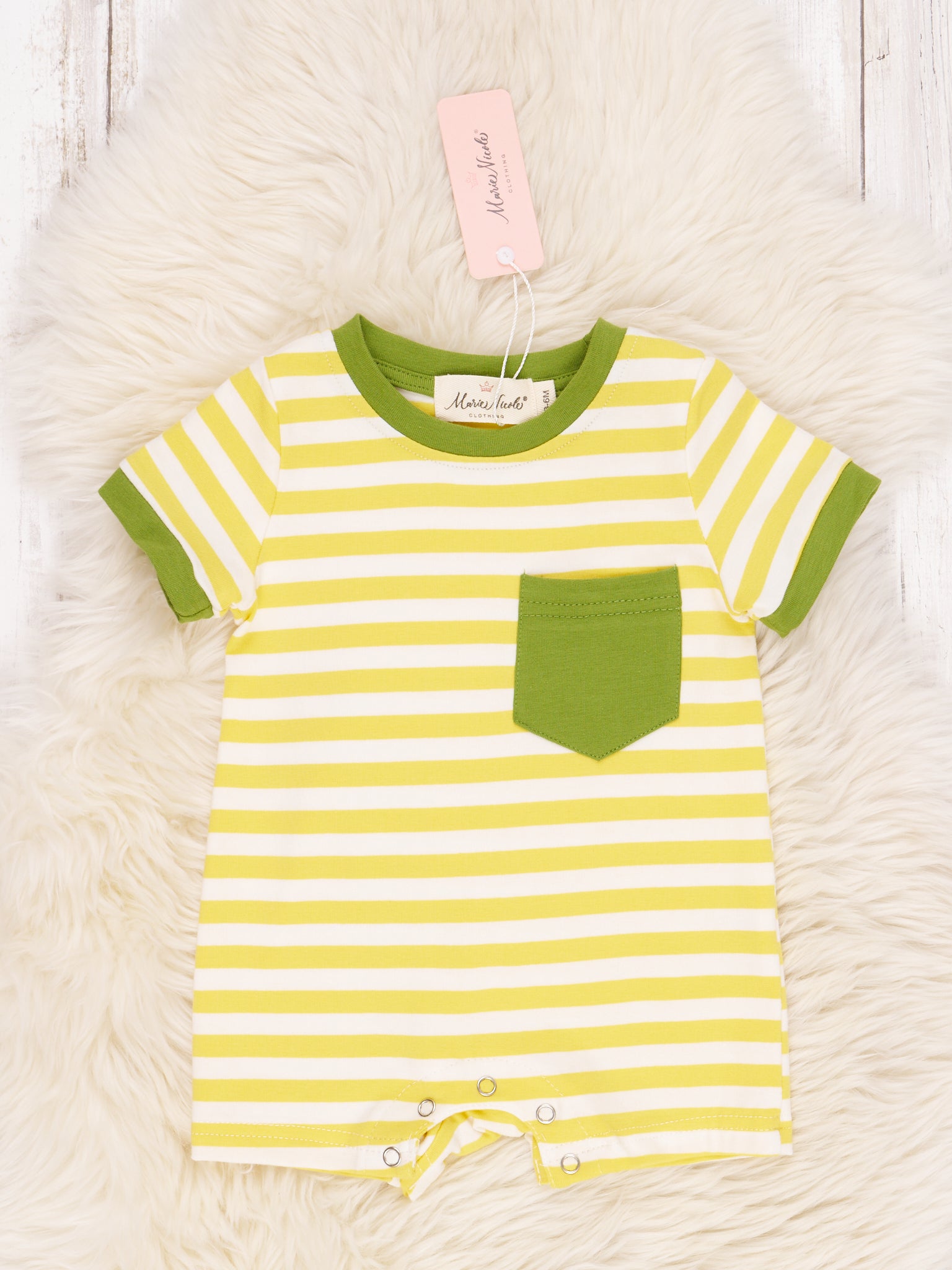 Yellow Striped Pocket Romper - Marie Nicole Clothing