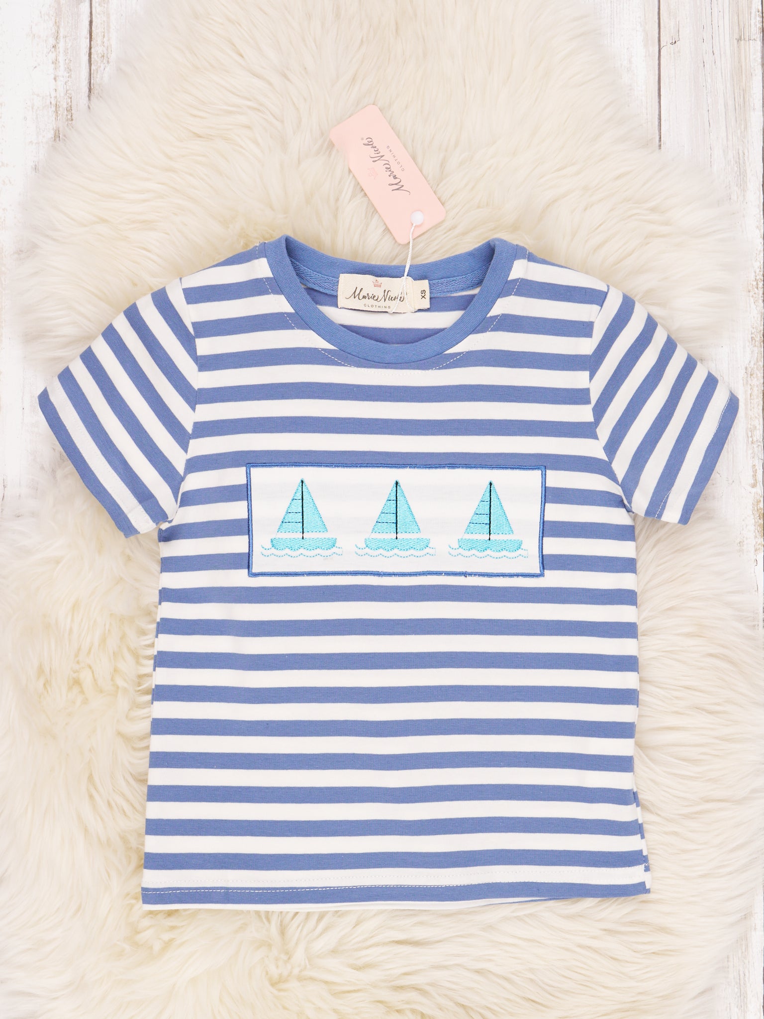 Smocked Stripe Sail Boat Shirt - Marie Nicole Clothing