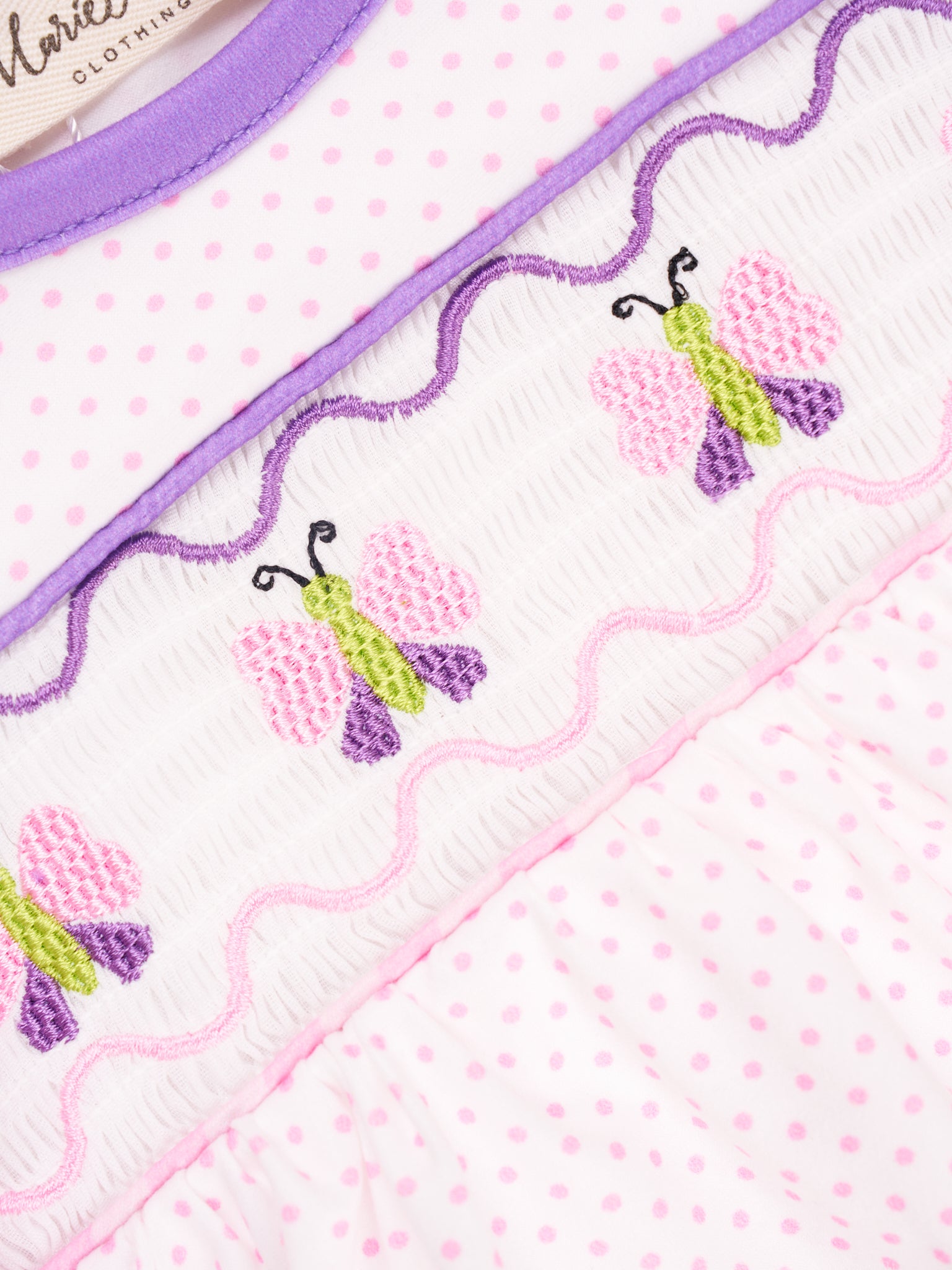 Smocked Butterfly Polka Dot Ruffle Romper - Marie Nicole Clothing