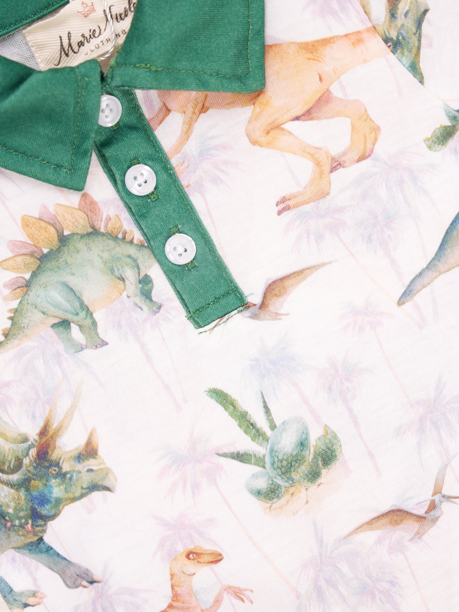 Green Dinosaur Polo Romper - Marie Nicole Clothing
