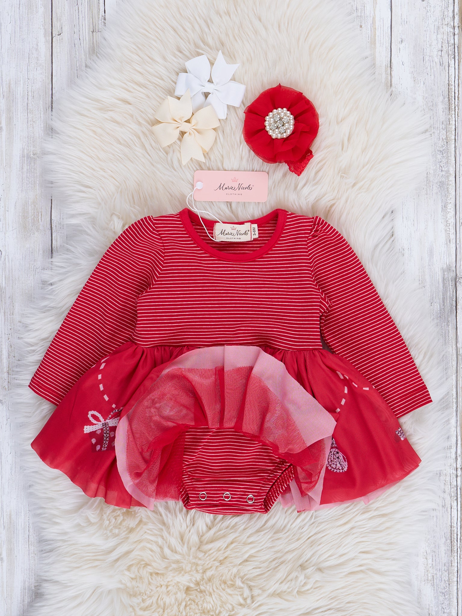 Red & Silver Sparkle Jolly Pleated Peplum Romper - Marie Nicole Clothing
