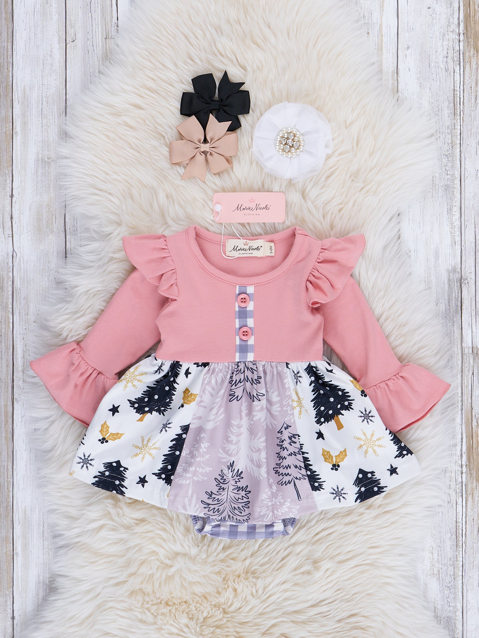 Pink & Purple Gingham Christmas Ruffle Romper - Marie Nicole Clothing