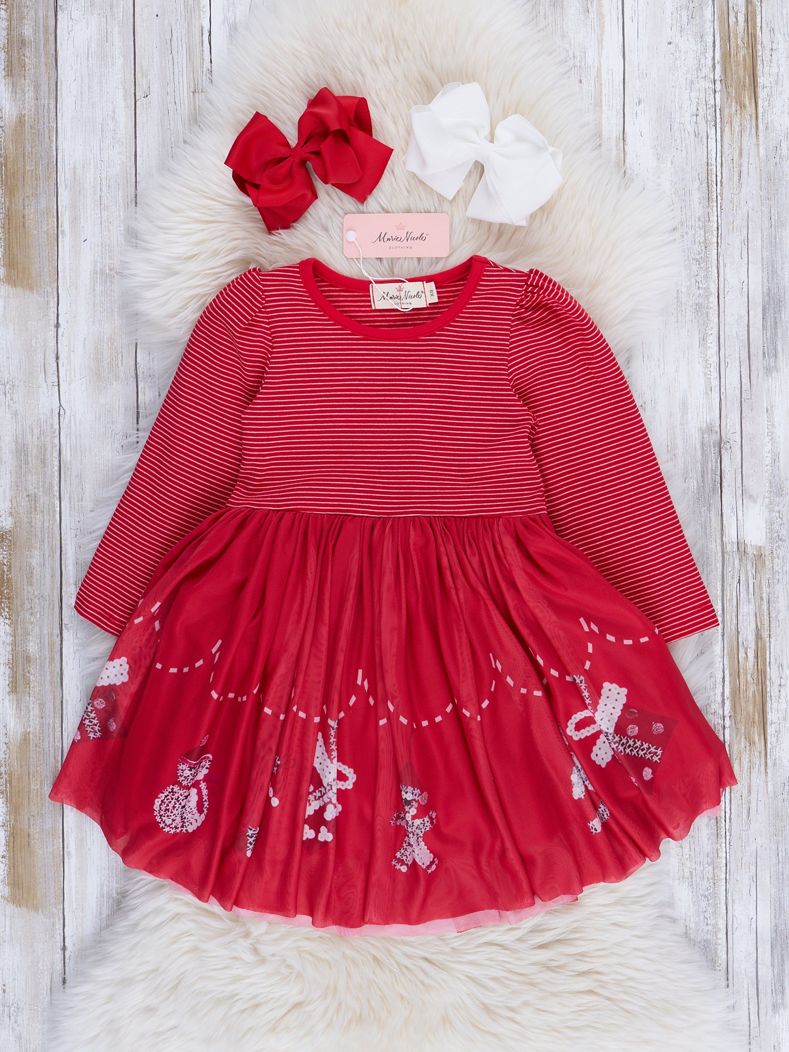 Red & Silver Sparkle Jolly Pleated Dress - Marie Nicole Clothing
