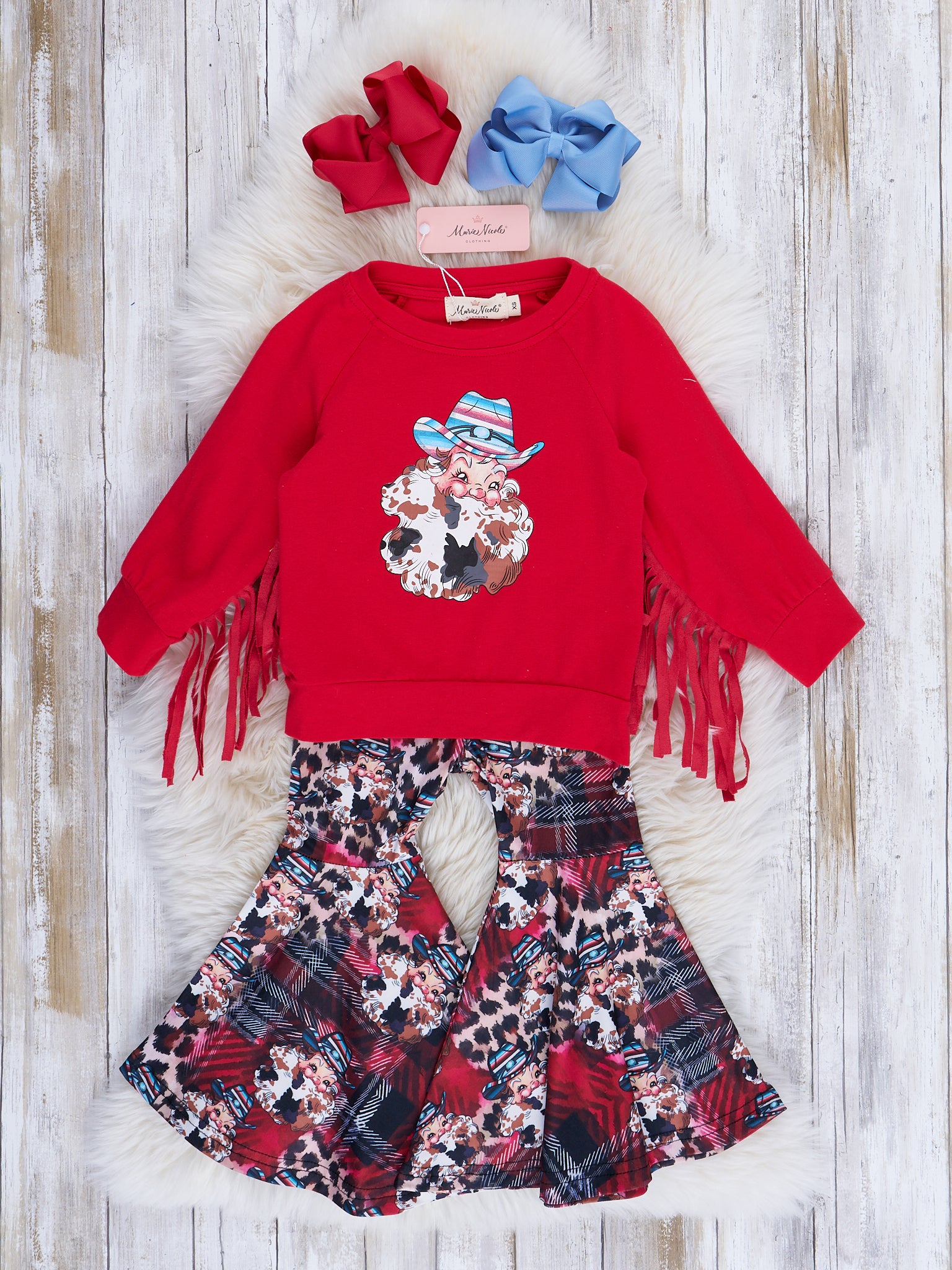 Red Cowboy Santa Fringe Outfit - Marie Nicole Clothing
