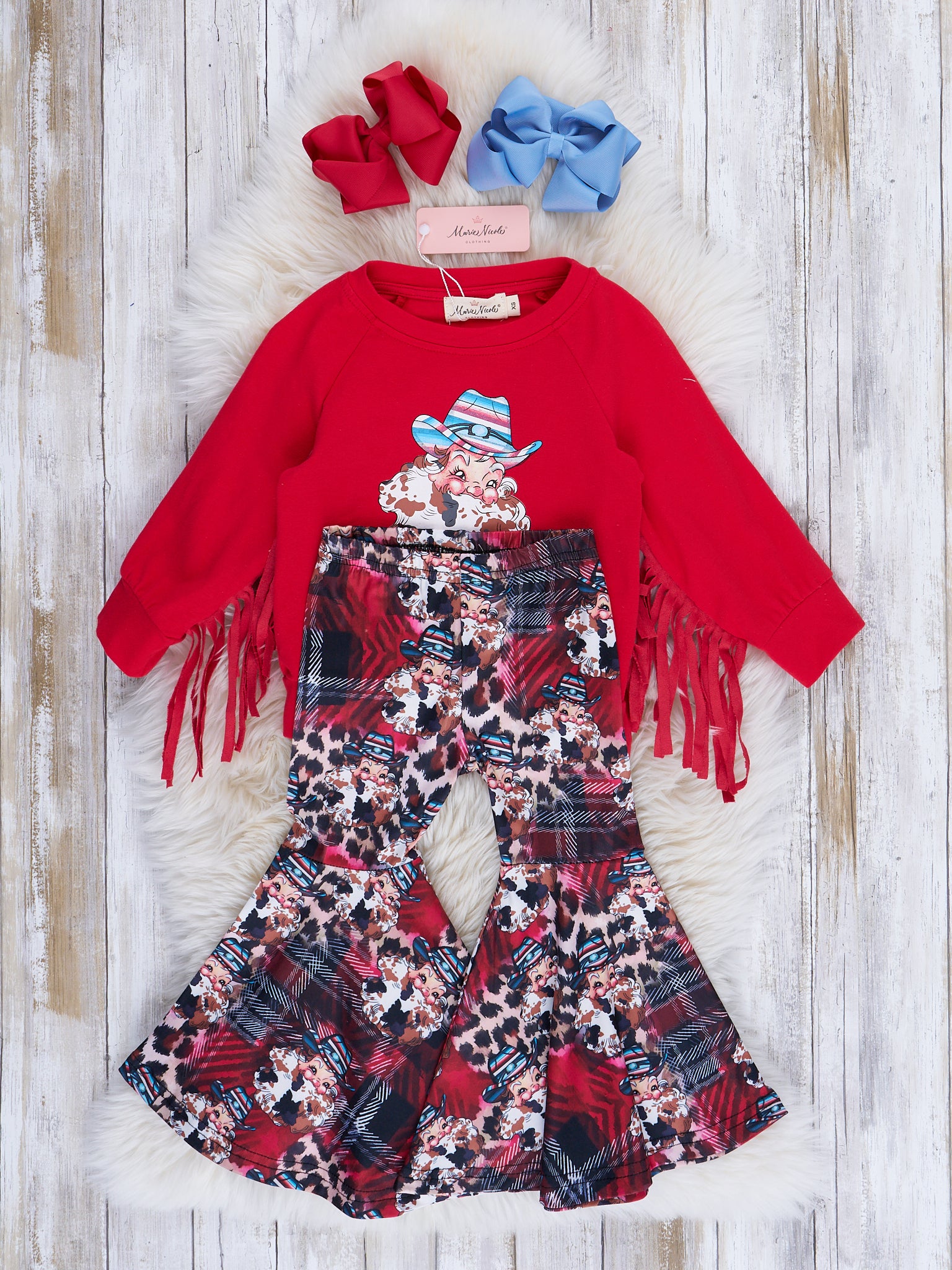 Red Cowboy Santa Fringe Outfit - Marie Nicole Clothing
