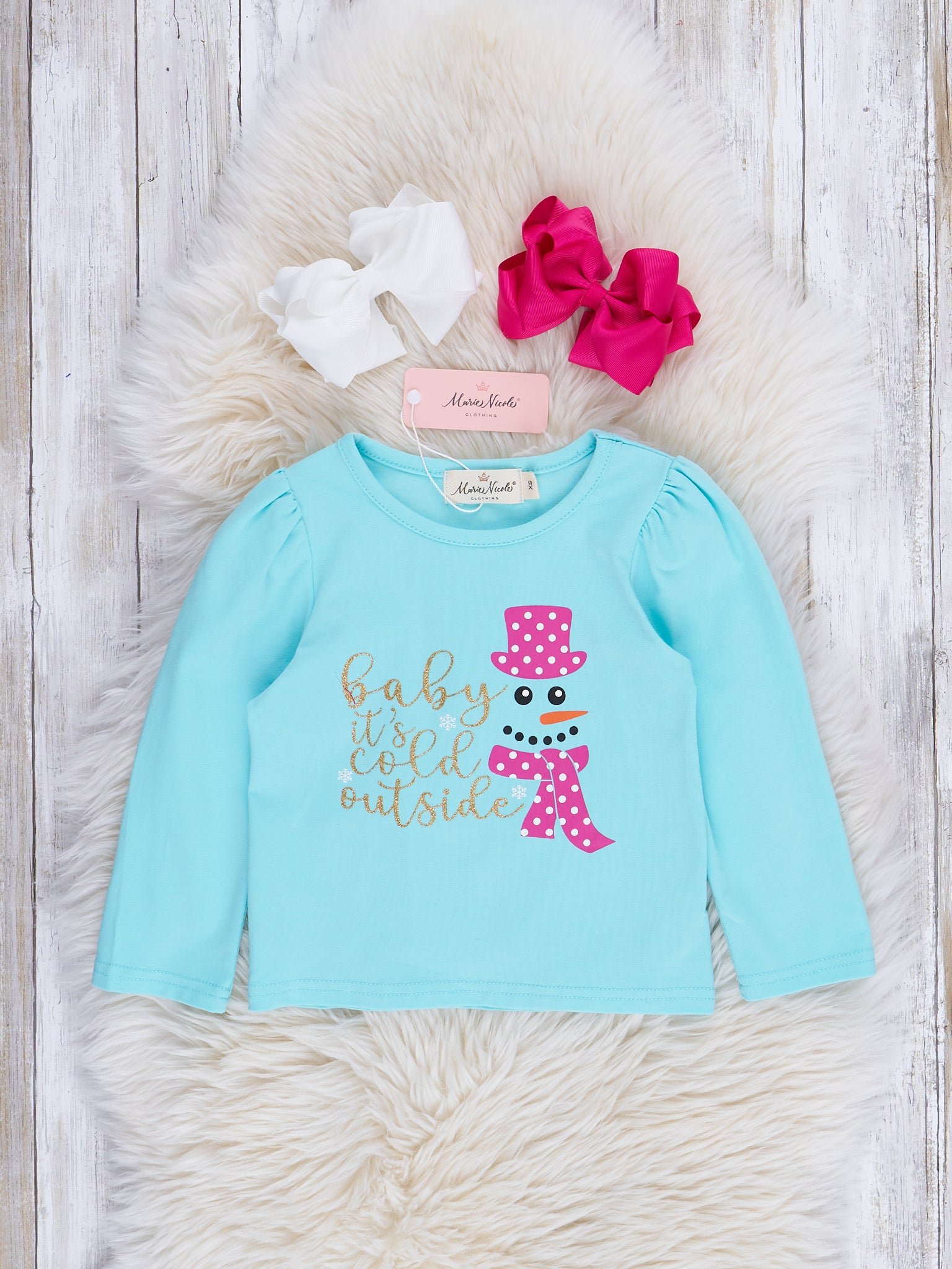Aqua & Magenta Snowman Outfit w/ Skirt - Marie Nicole Clothing