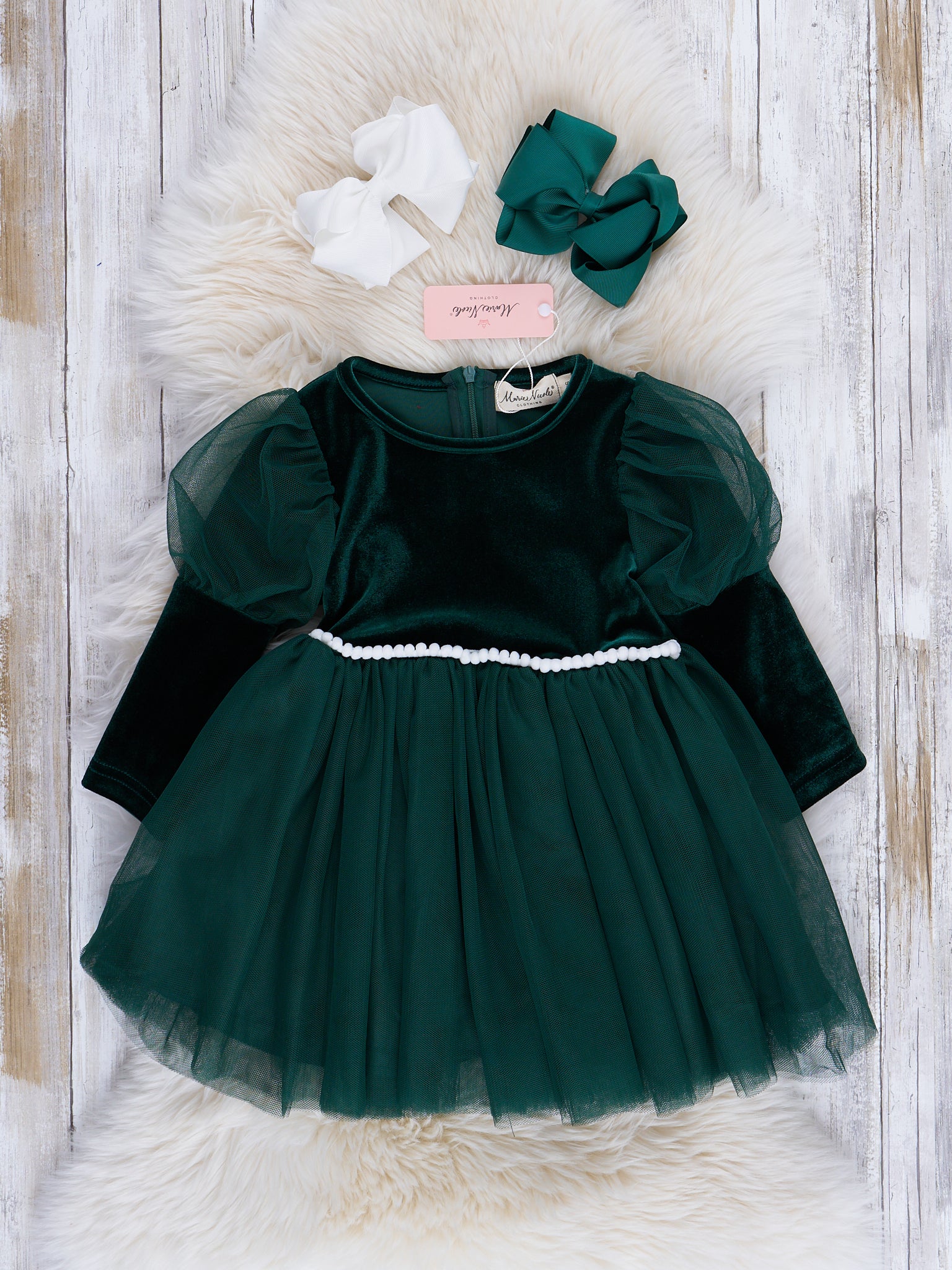 Velvet & Tulle Puff Sleeve Party Dress - Marie Nicole Clothing