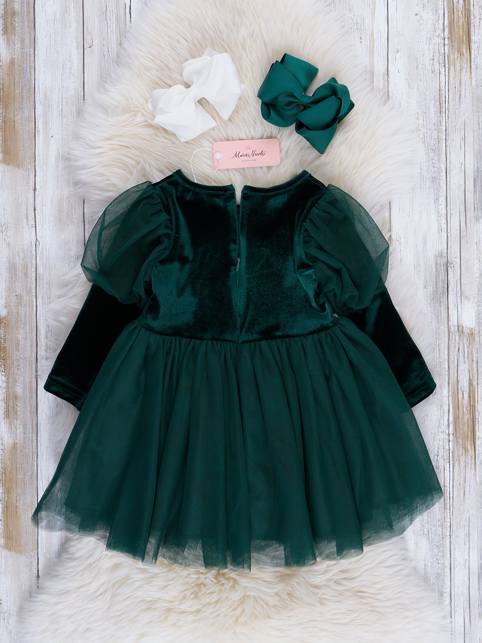 Velvet & Tulle Puff Sleeve Party Dress - Marie Nicole Clothing