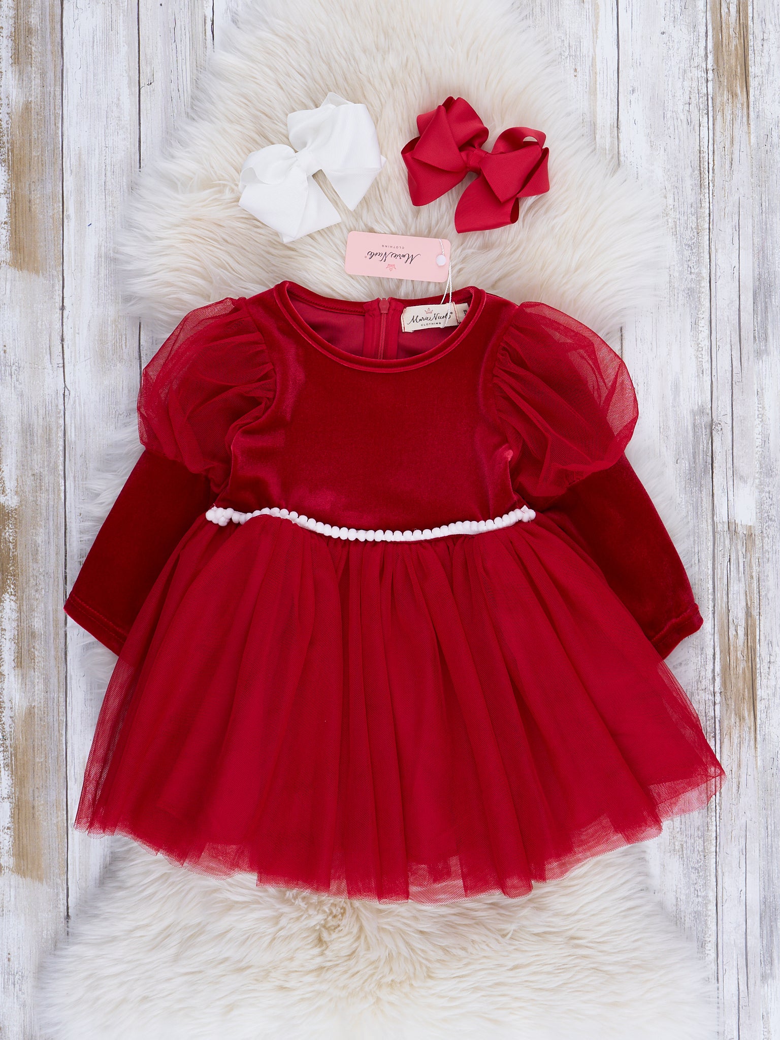 Velvet & Tulle Puff Sleeve Party Dress - Marie Nicole Clothing