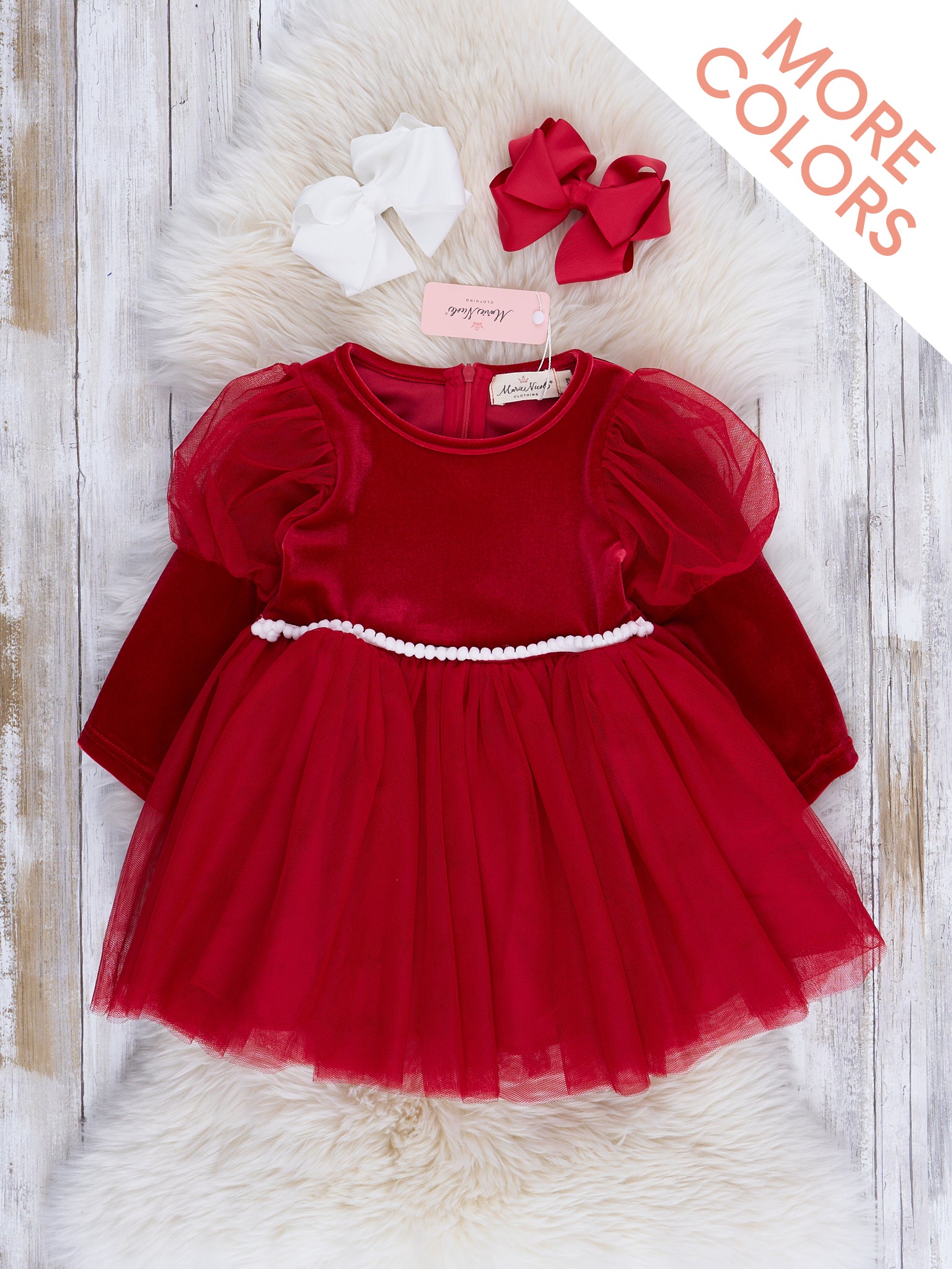 Velvet & Tulle Puff Sleeve Party Dress - Marie Nicole Clothing