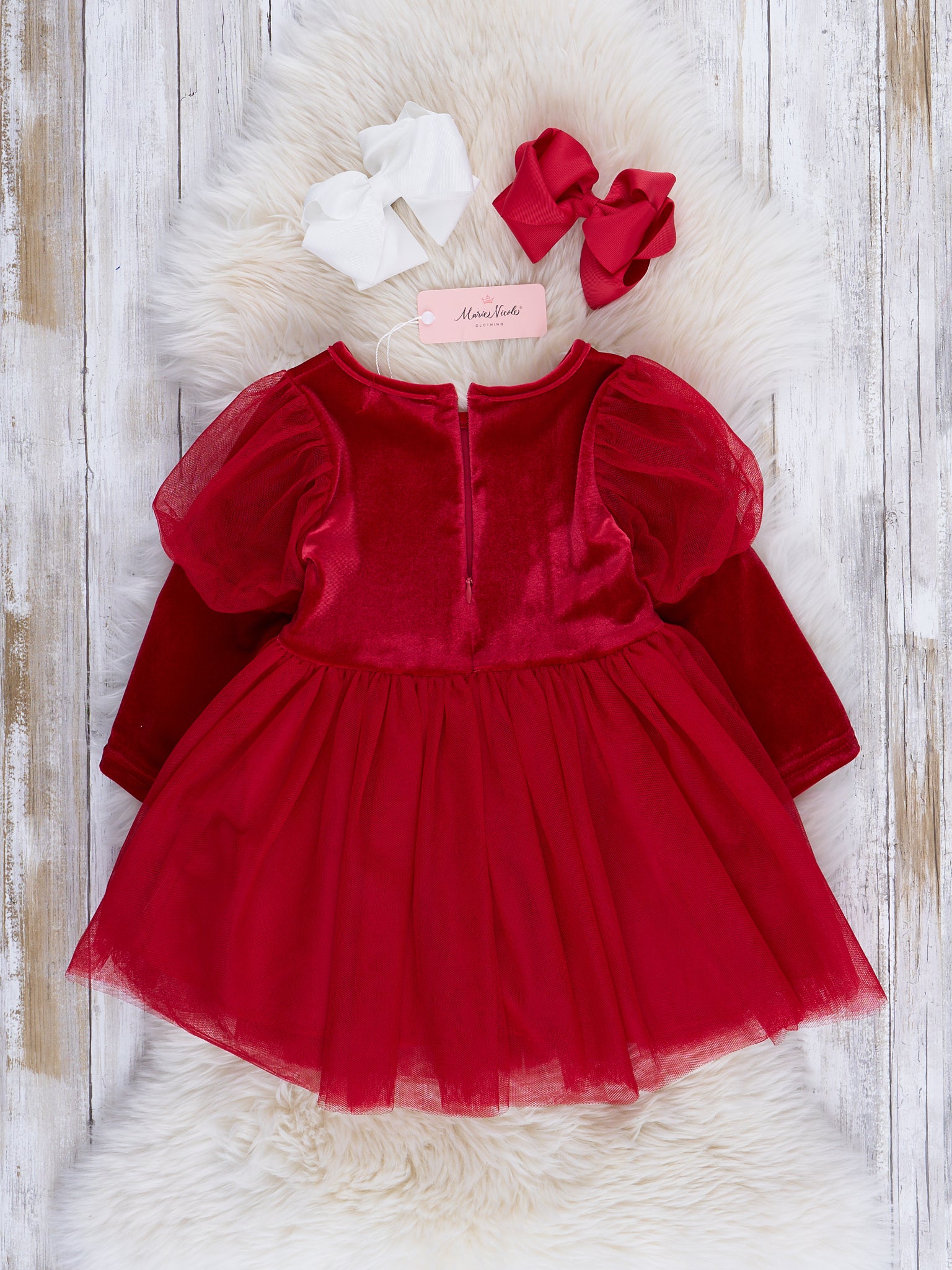 Velvet & Tulle Puff Sleeve Party Dress - Marie Nicole Clothing