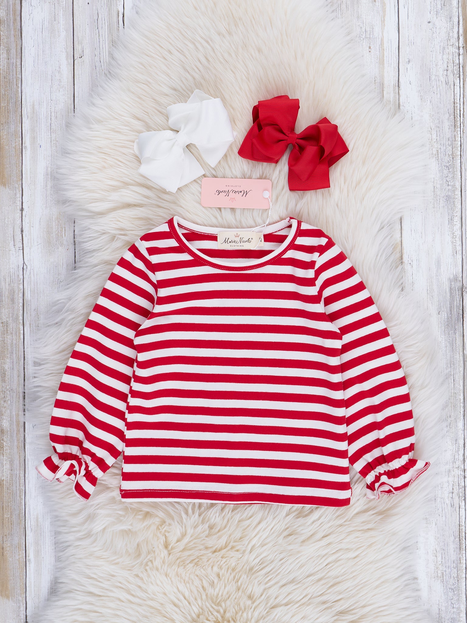 Red & White Striped Santa Overalls Set - Marie Nicole Clothing