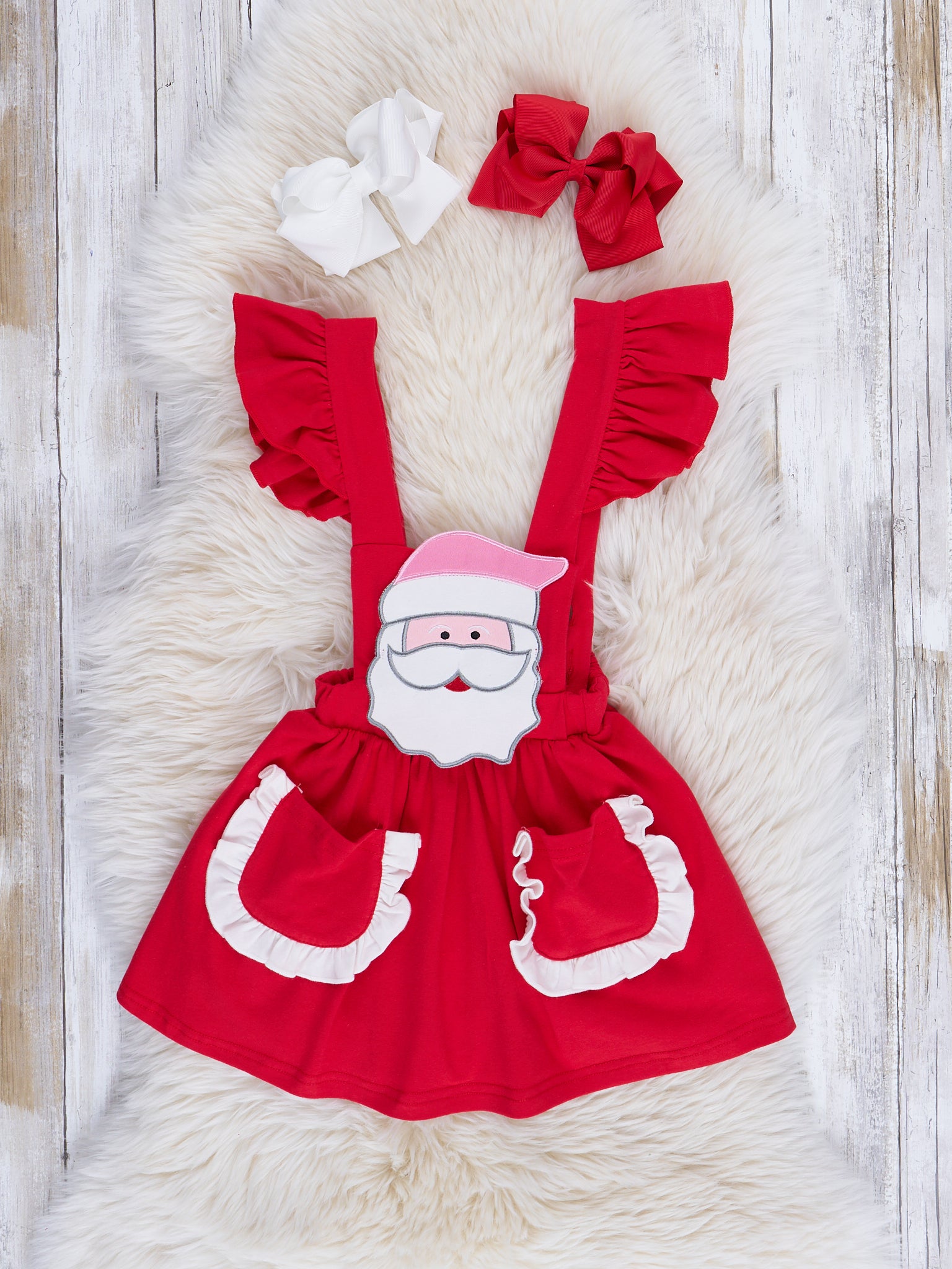 Red & White Striped Santa Overalls Set - Marie Nicole Clothing