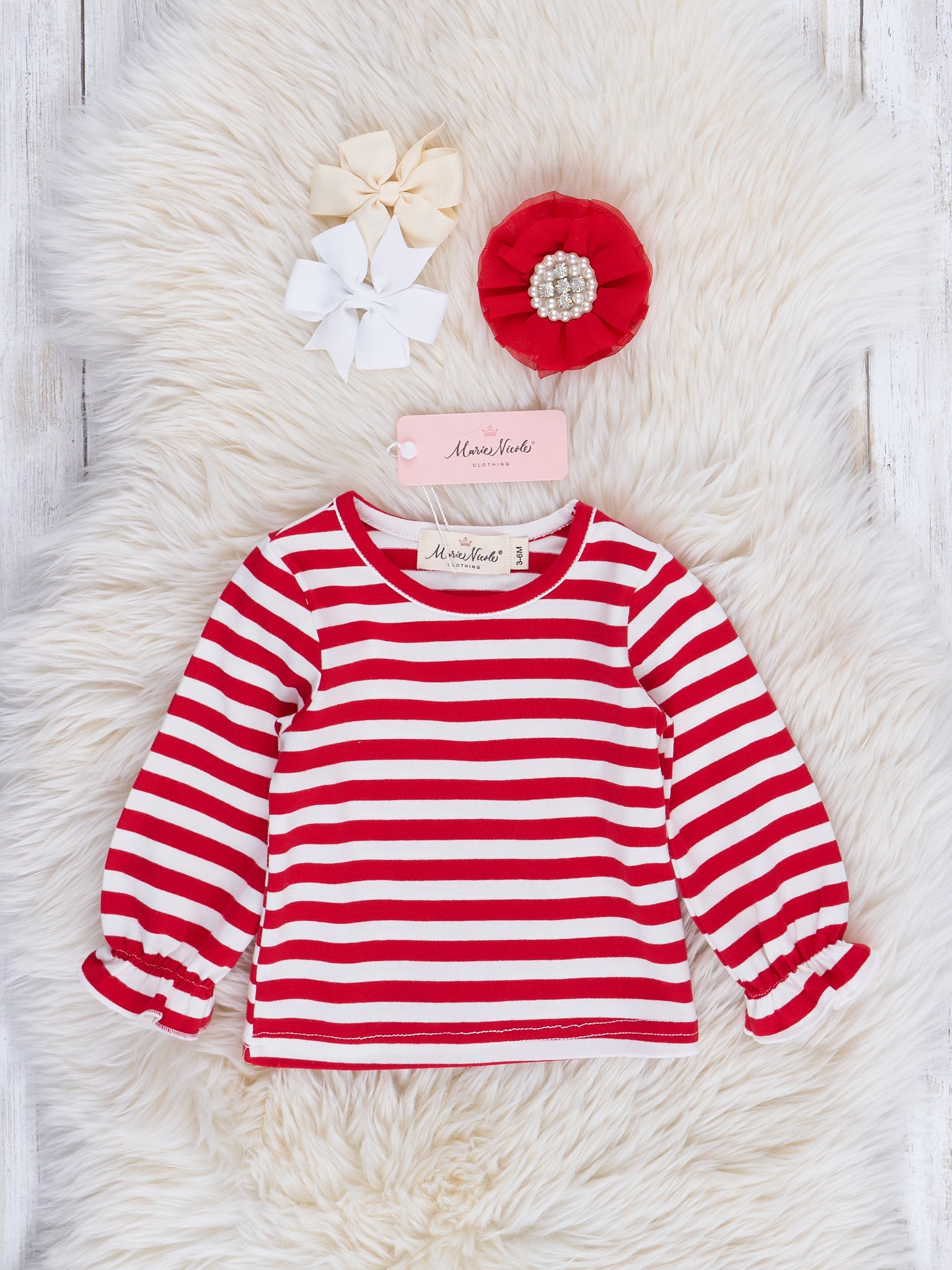 Red & White Striped Santa Overalls Bubble - Marie Nicole Clothing