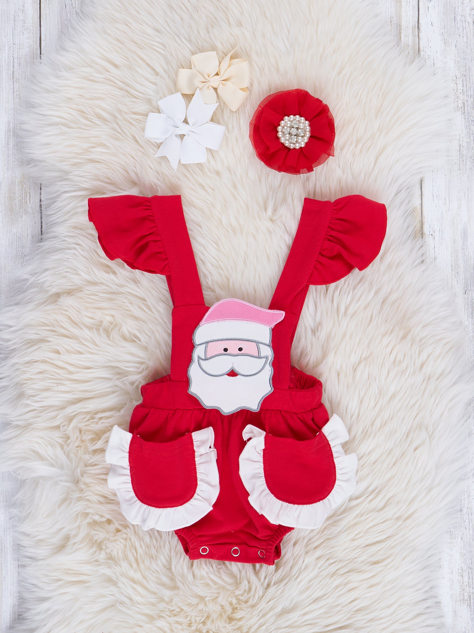 Red & White Striped Santa Overalls Bubble - Marie Nicole Clothing