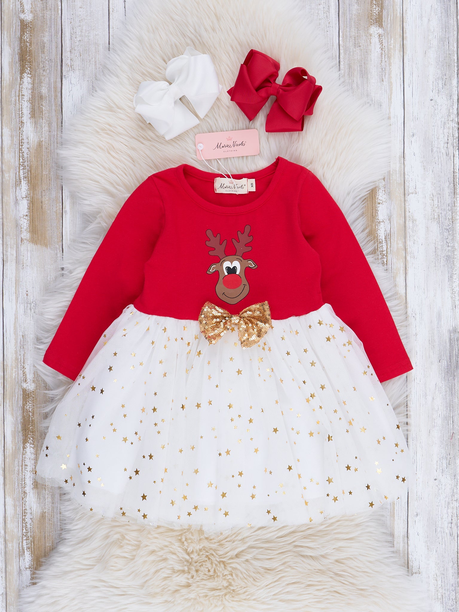 Red - Nosed Reindeer Sparkle Tulle Dress - Marie Nicole Clothing