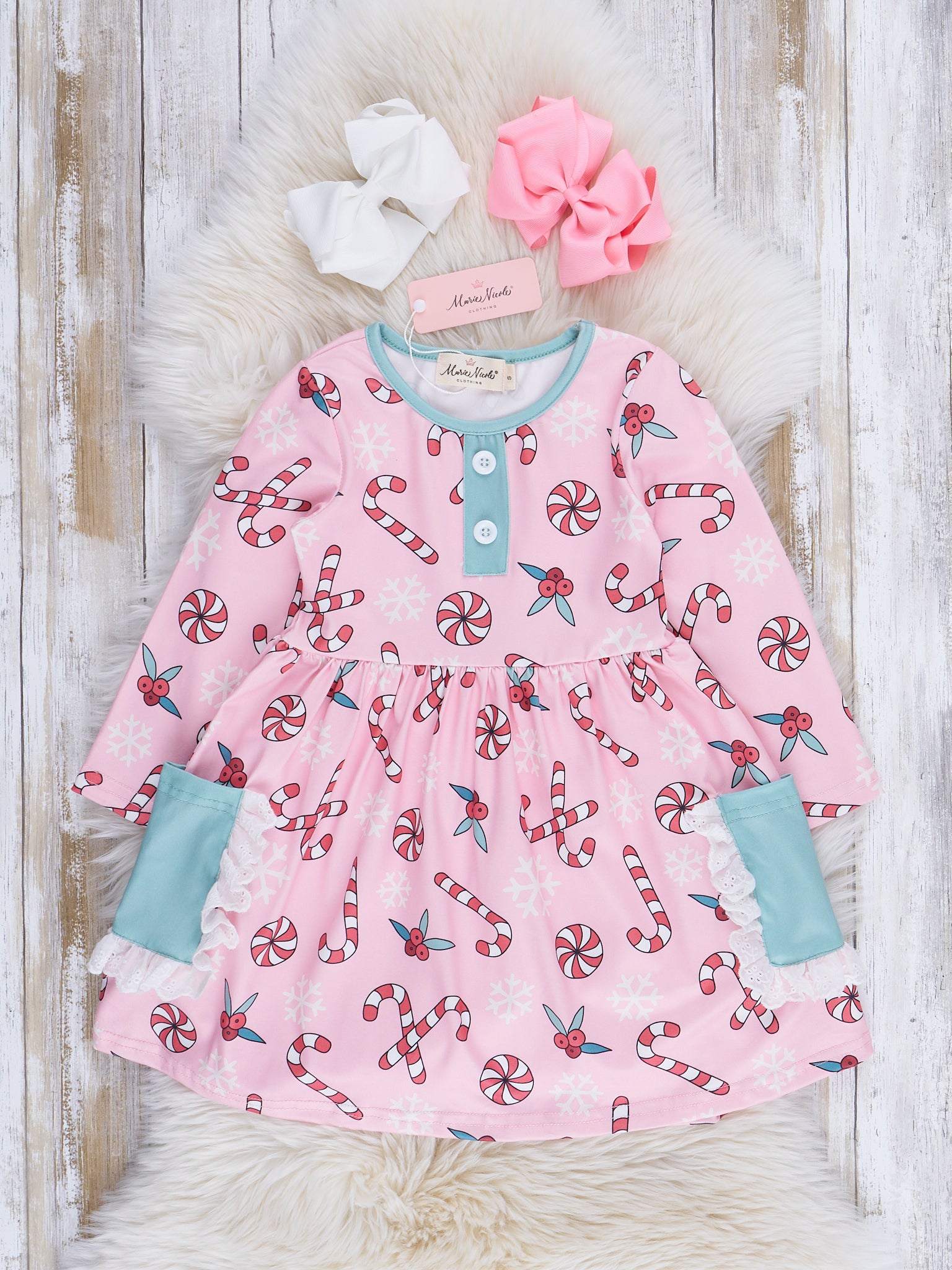 Pink Candy Cane Lane Dress - Marie Nicole Clothing