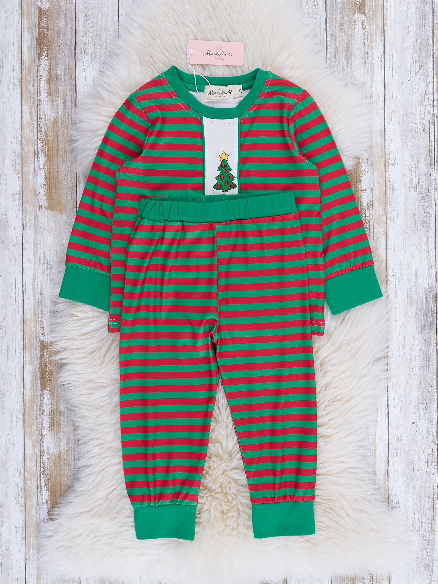Red & Green Embroidered Christmas Pajamas - Marie Nicole Clothing