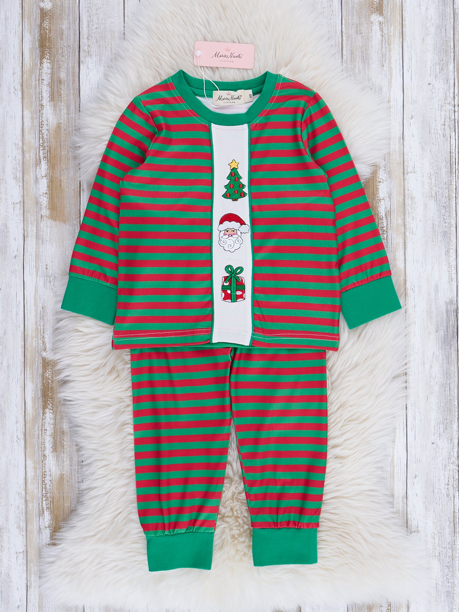 Red & Green Embroidered Christmas Pajamas - Marie Nicole Clothing