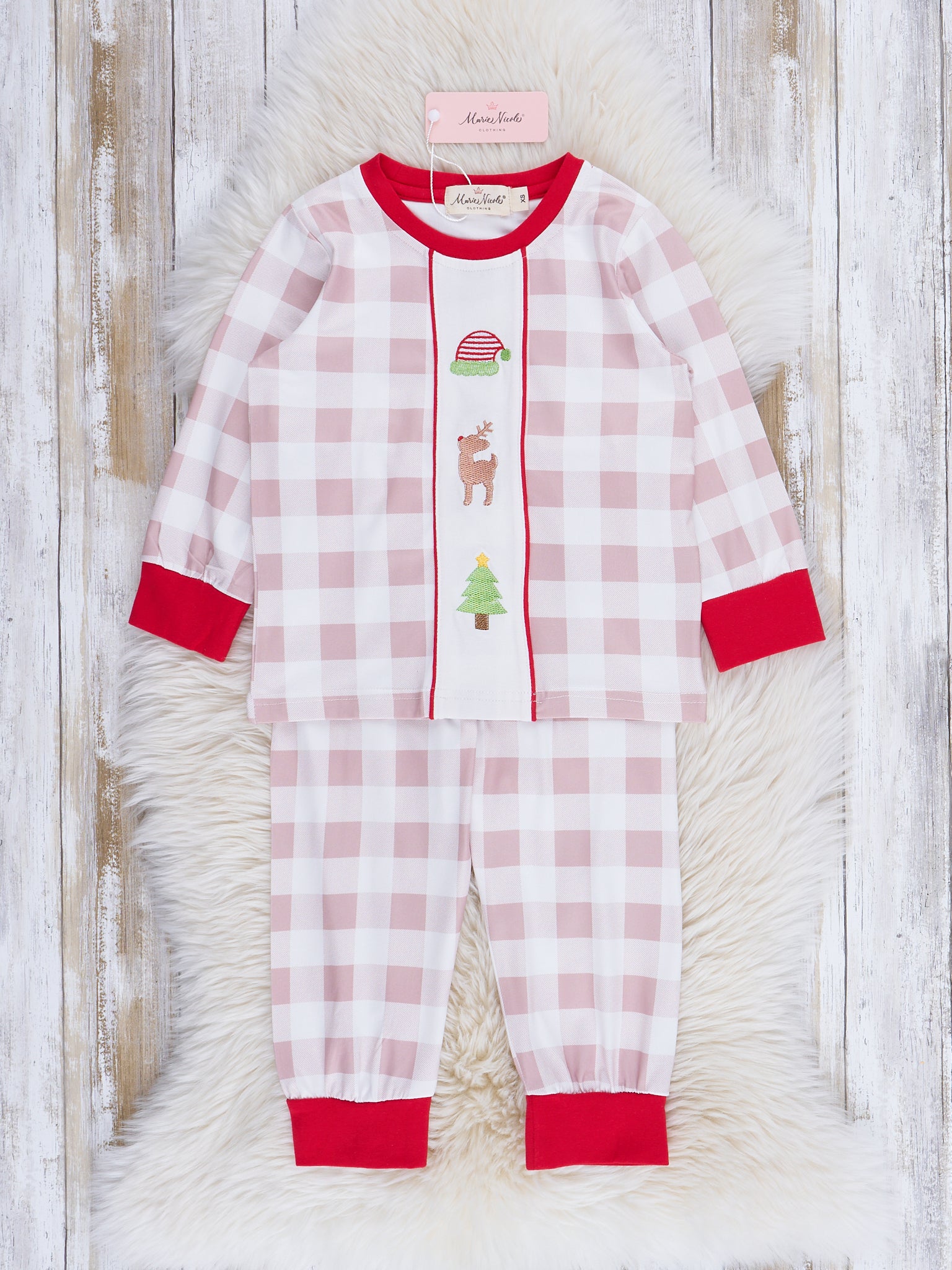 Embroidered Holiday Gingham Outfit - Marie Nicole Clothing