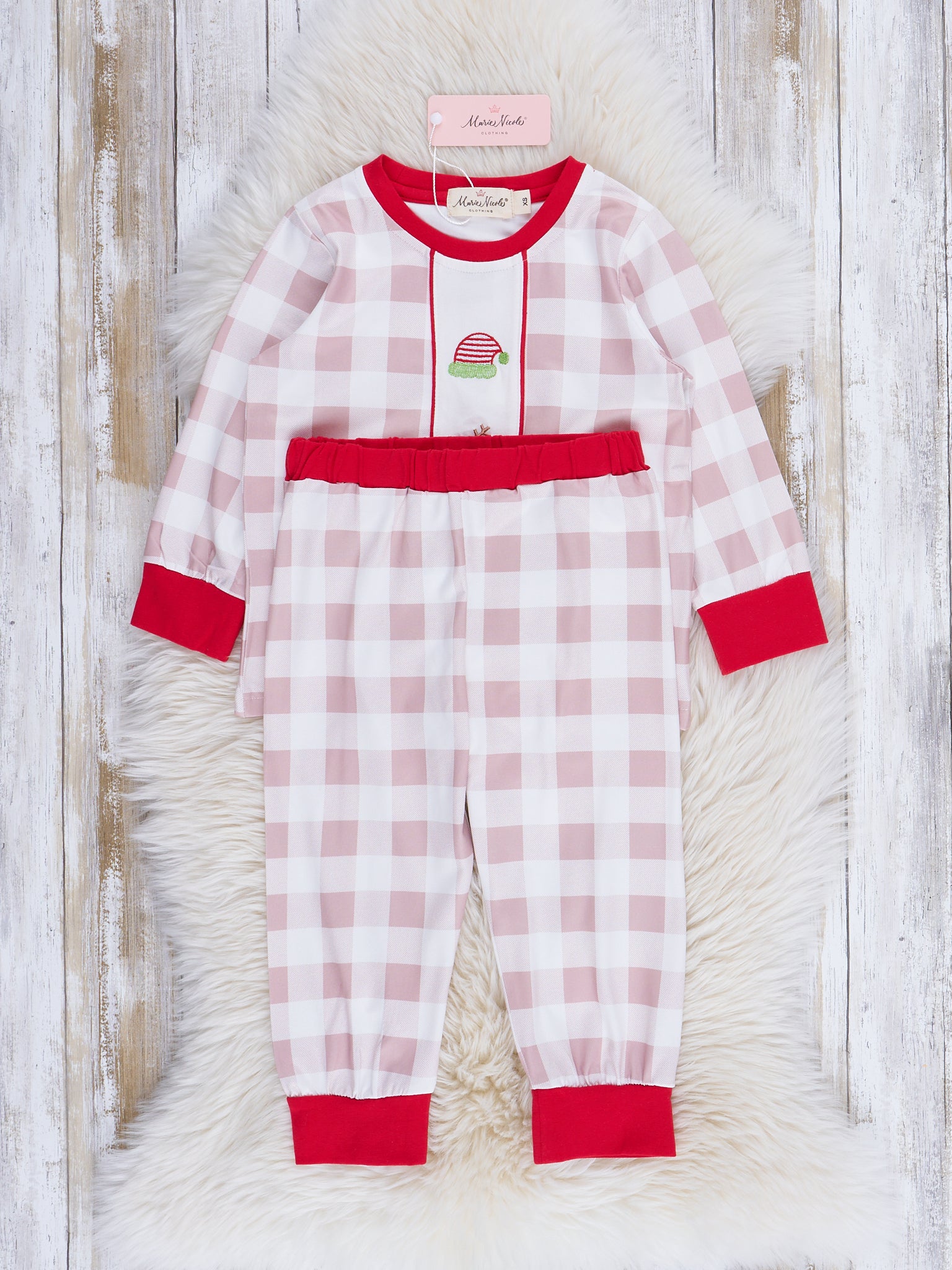 Embroidered Holiday Gingham Outfit - Marie Nicole Clothing