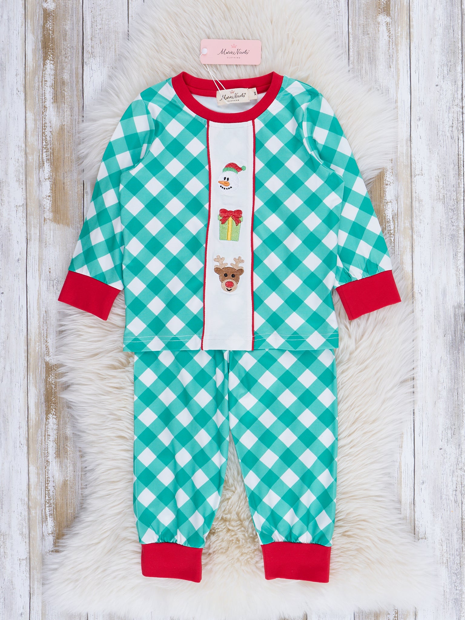 Embroidered Holiday Gingham Outfit - Marie Nicole Clothing