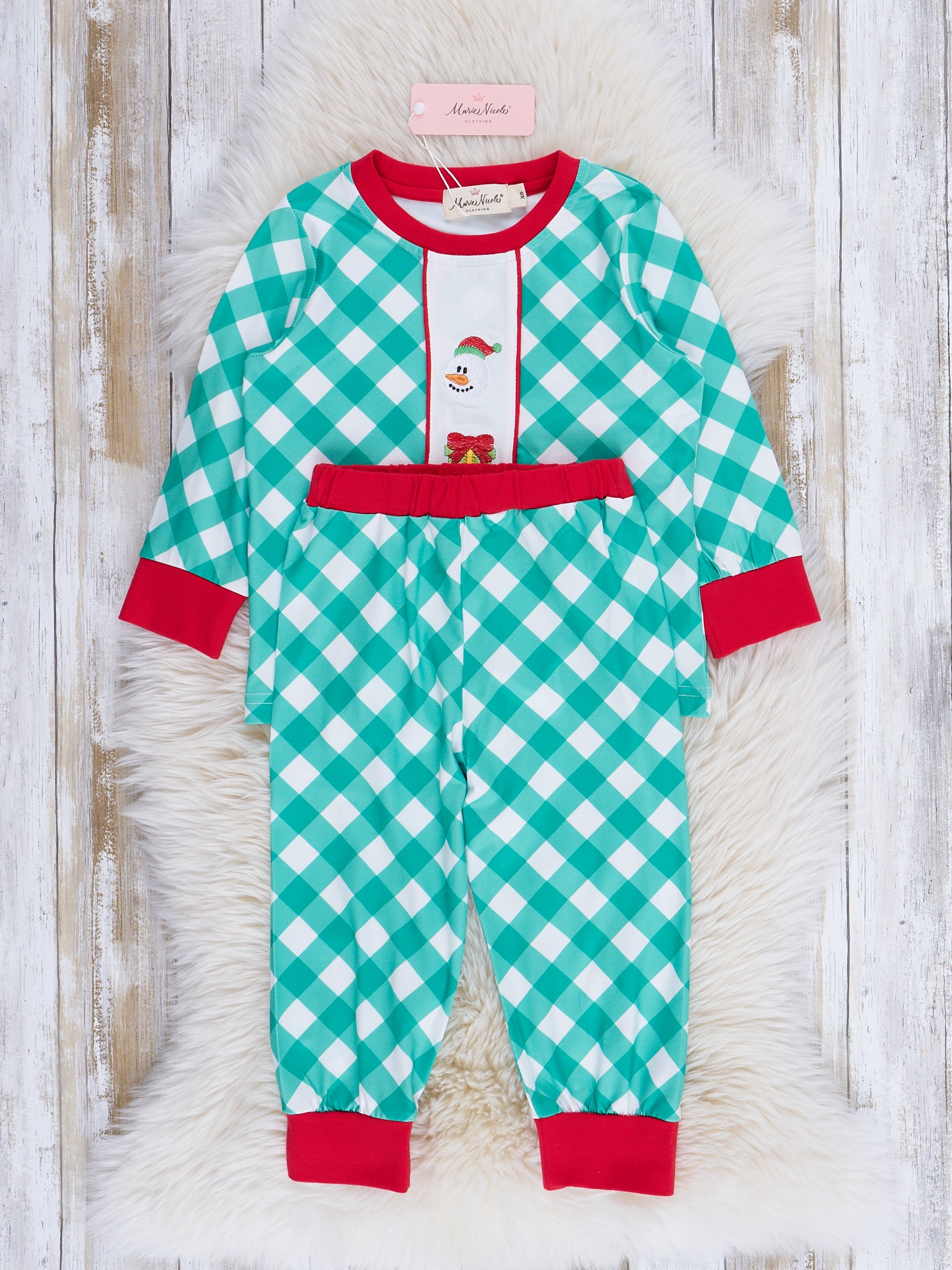 Embroidered Holiday Gingham Outfit - Marie Nicole Clothing