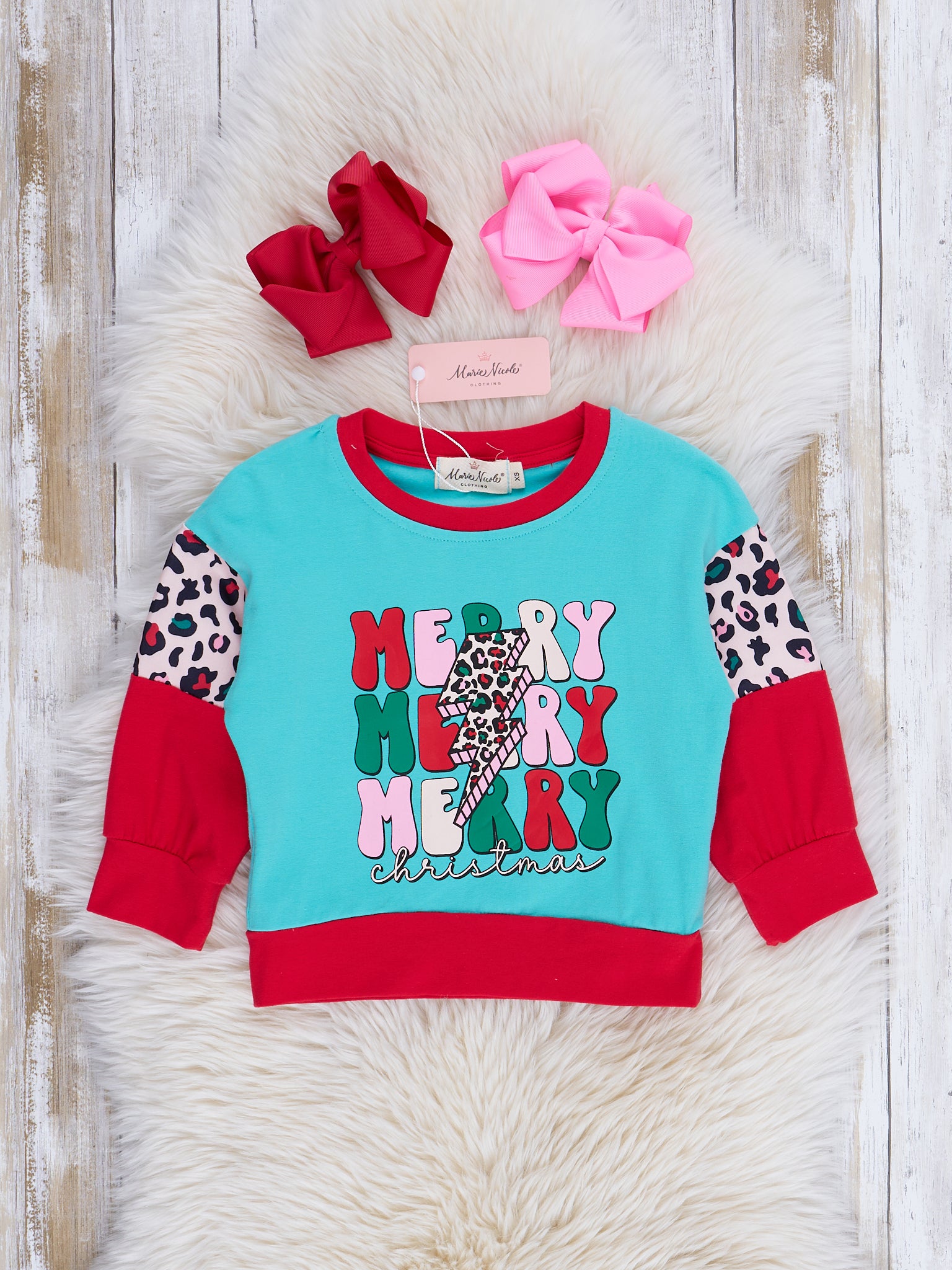Mom & Me Ice Blue & Red "Merry Christmas" Crew Neck Shirt - Marie Nicole Clothing