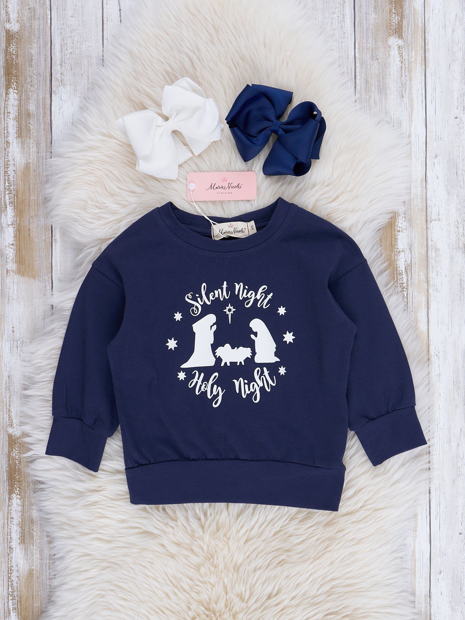 Mom & Me Navy "Silent Night" Crew Neck Shirt - Marie Nicole Clothing