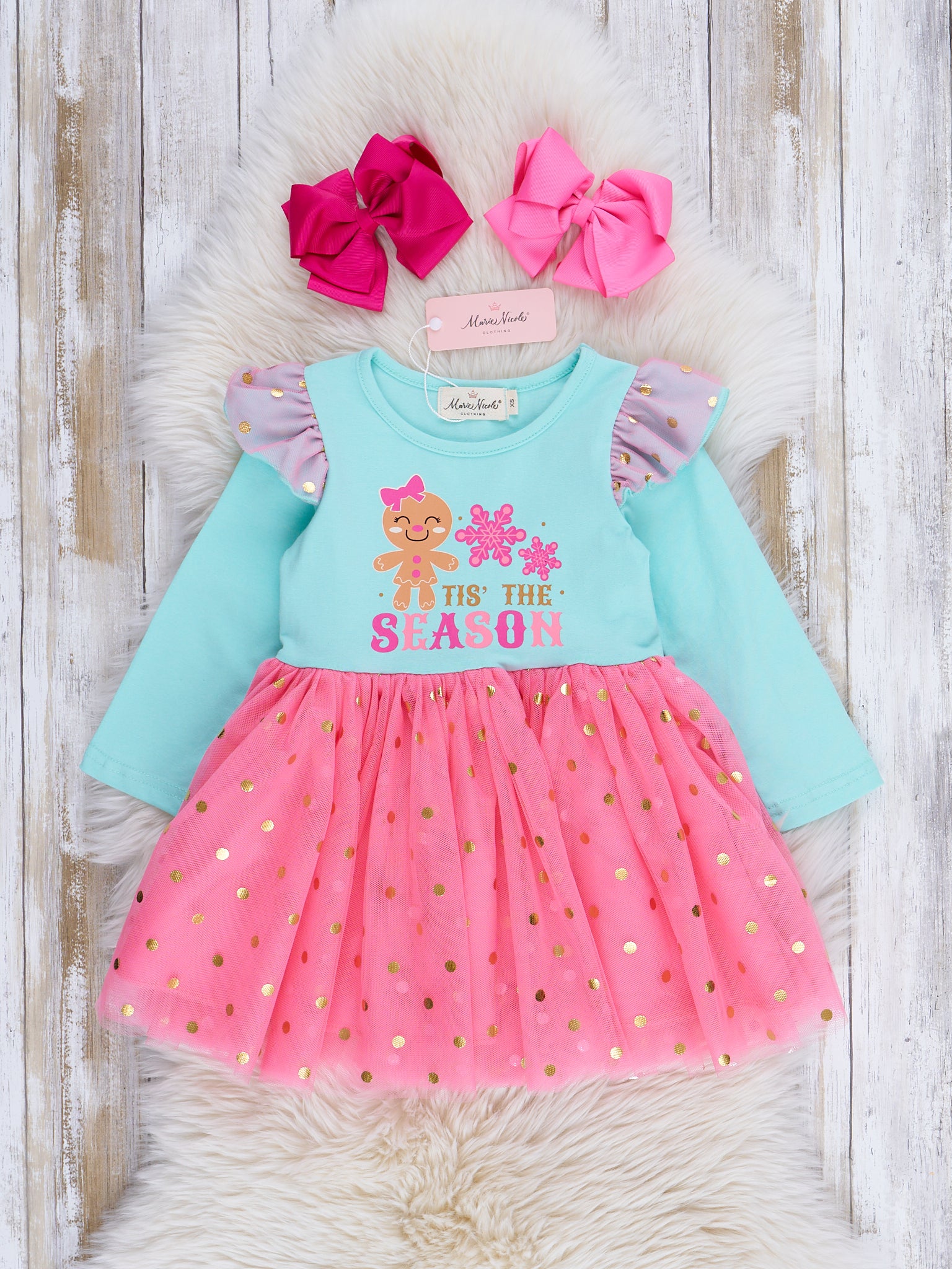 Teal & Pink 'Tis the Season Tulle Dress - Marie Nicole Clothing