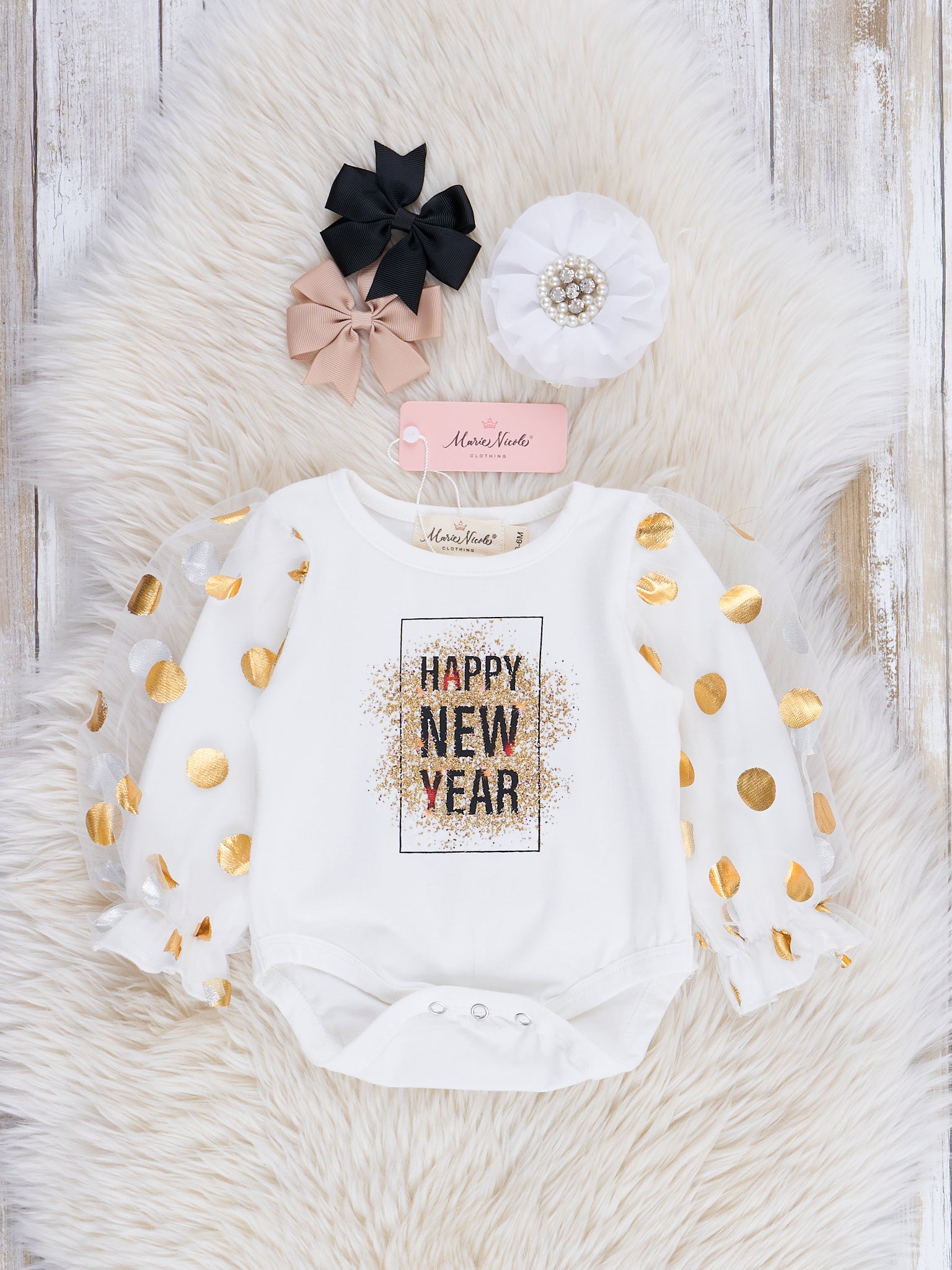 Gold Dots New Year Bubble Romper - Marie Nicole Clothing