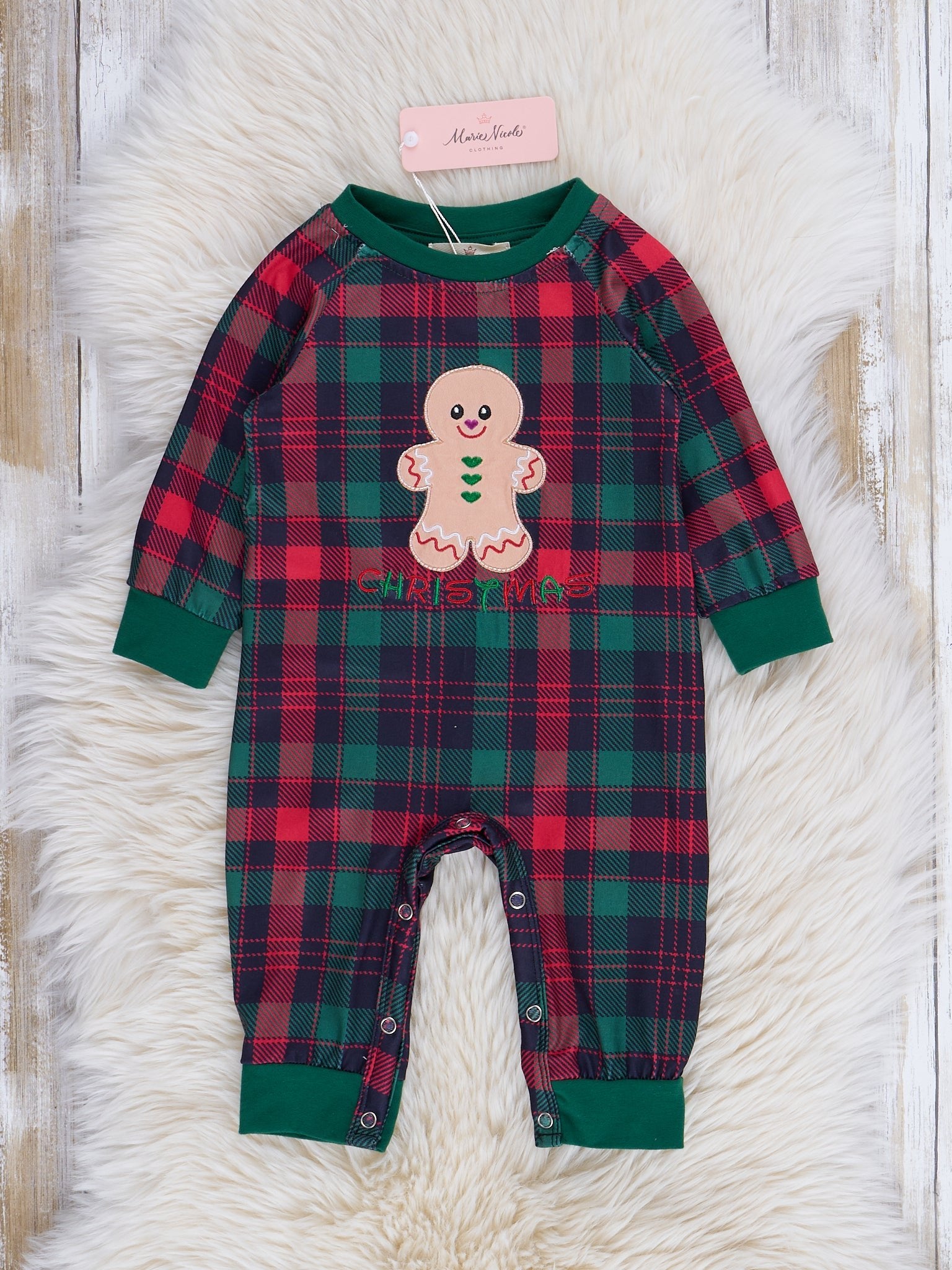 Plaid Embroidered Gingerbread Romper - Marie Nicole Clothing