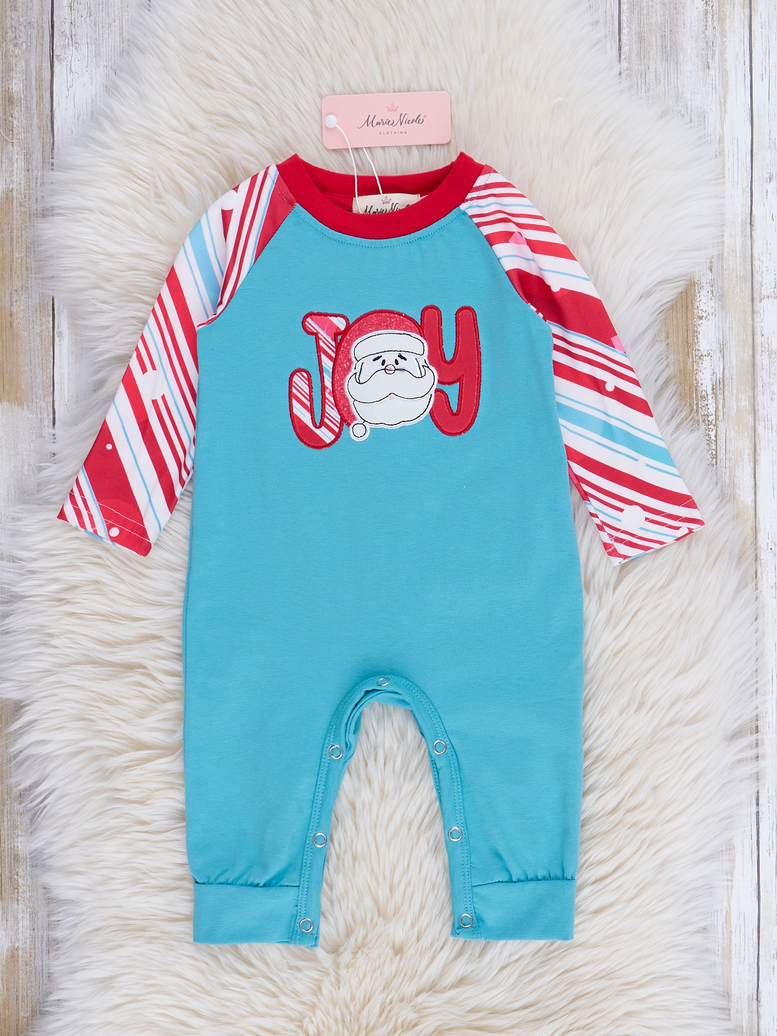 Candy Stripe Joy Raglan Sleeve Romper - Marie Nicole Clothing