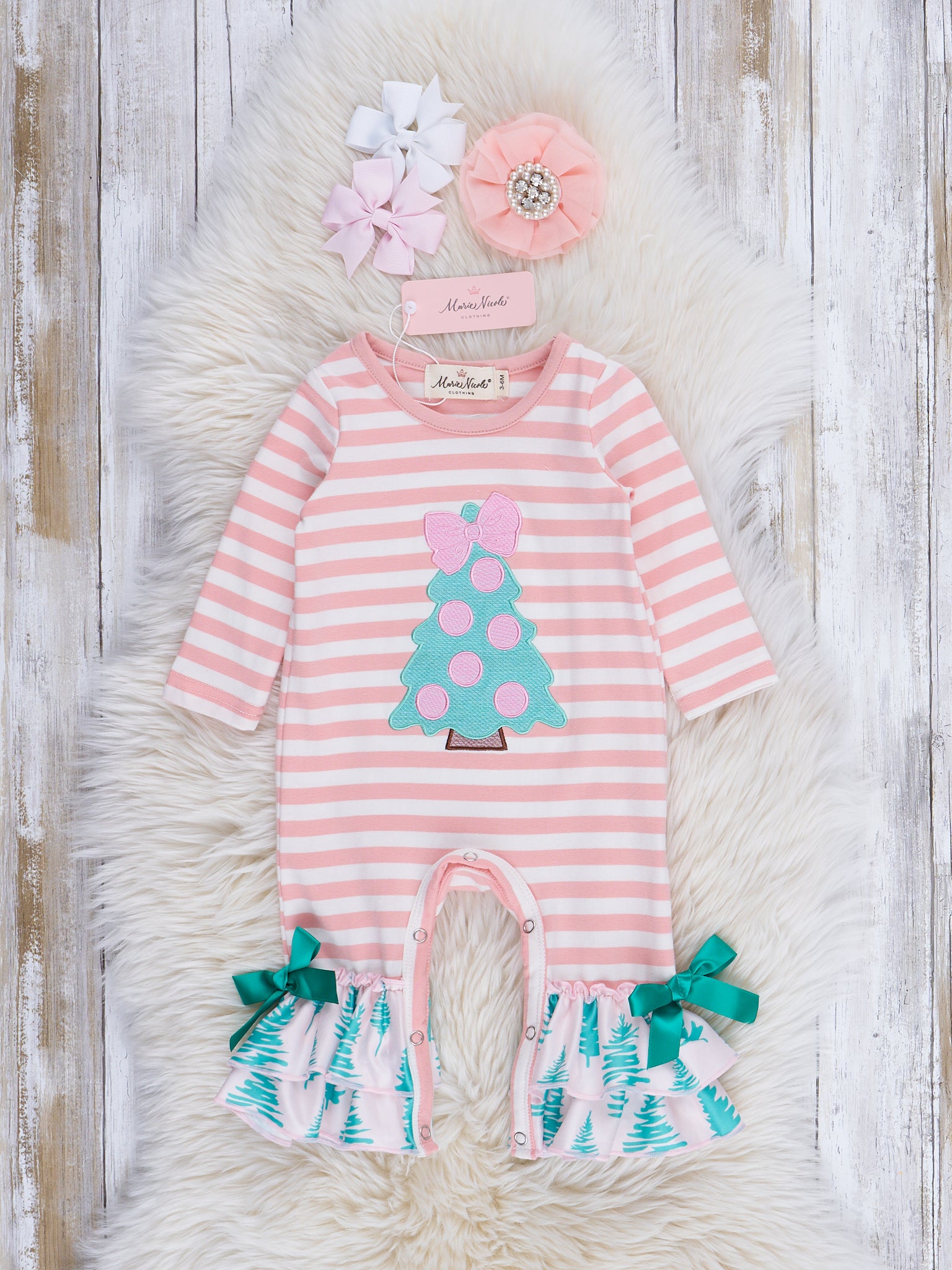 Striped Christmas Spirit Ruffle Romper - Marie Nicole Clothing